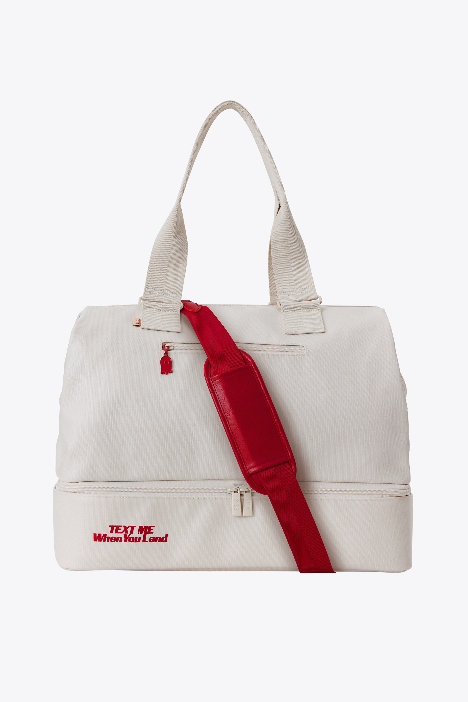 white weekender bag