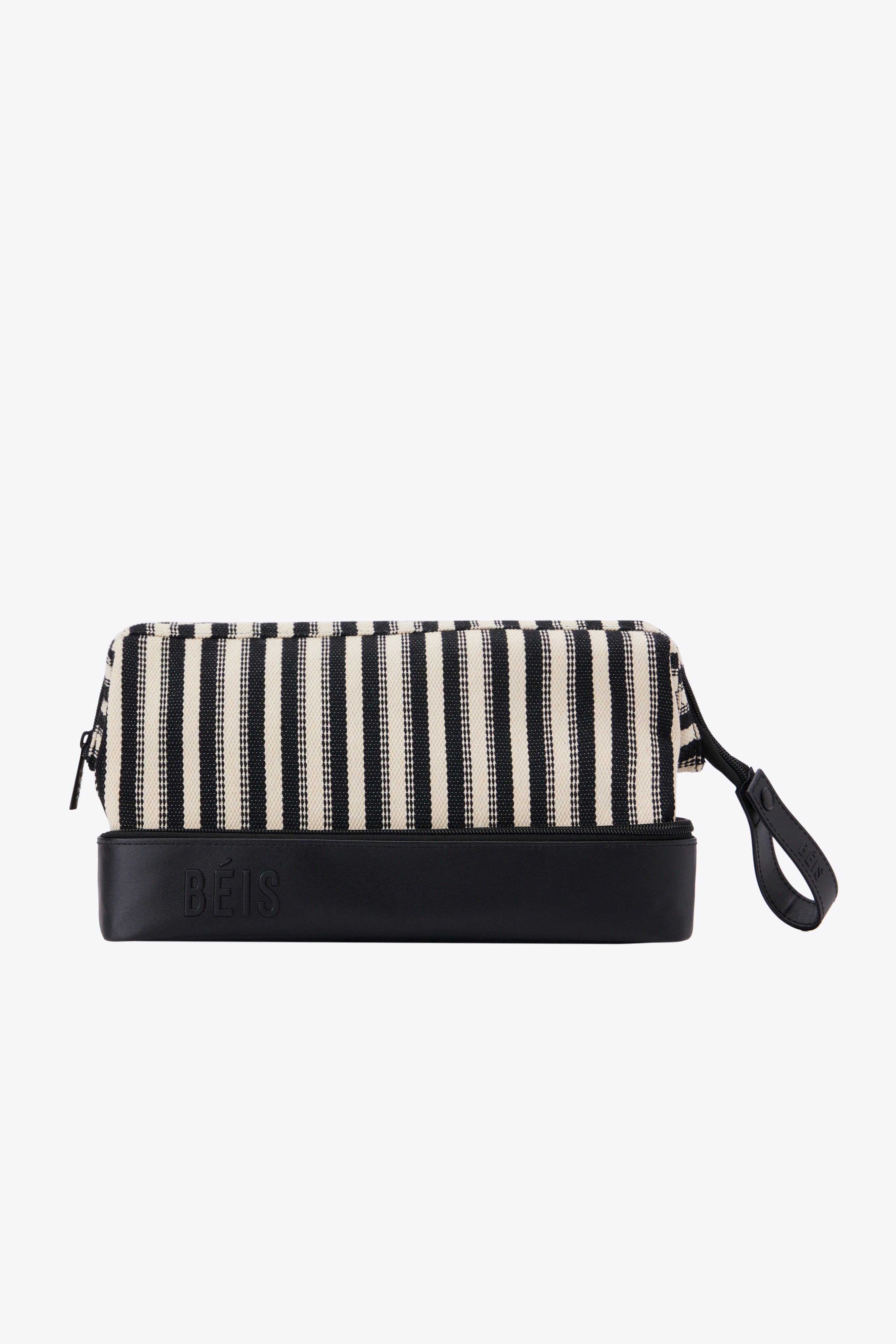 BÉIS 'The Dopp Kit' in Black Stripe - Black Striped Dopp Kit & Toiletries Bag