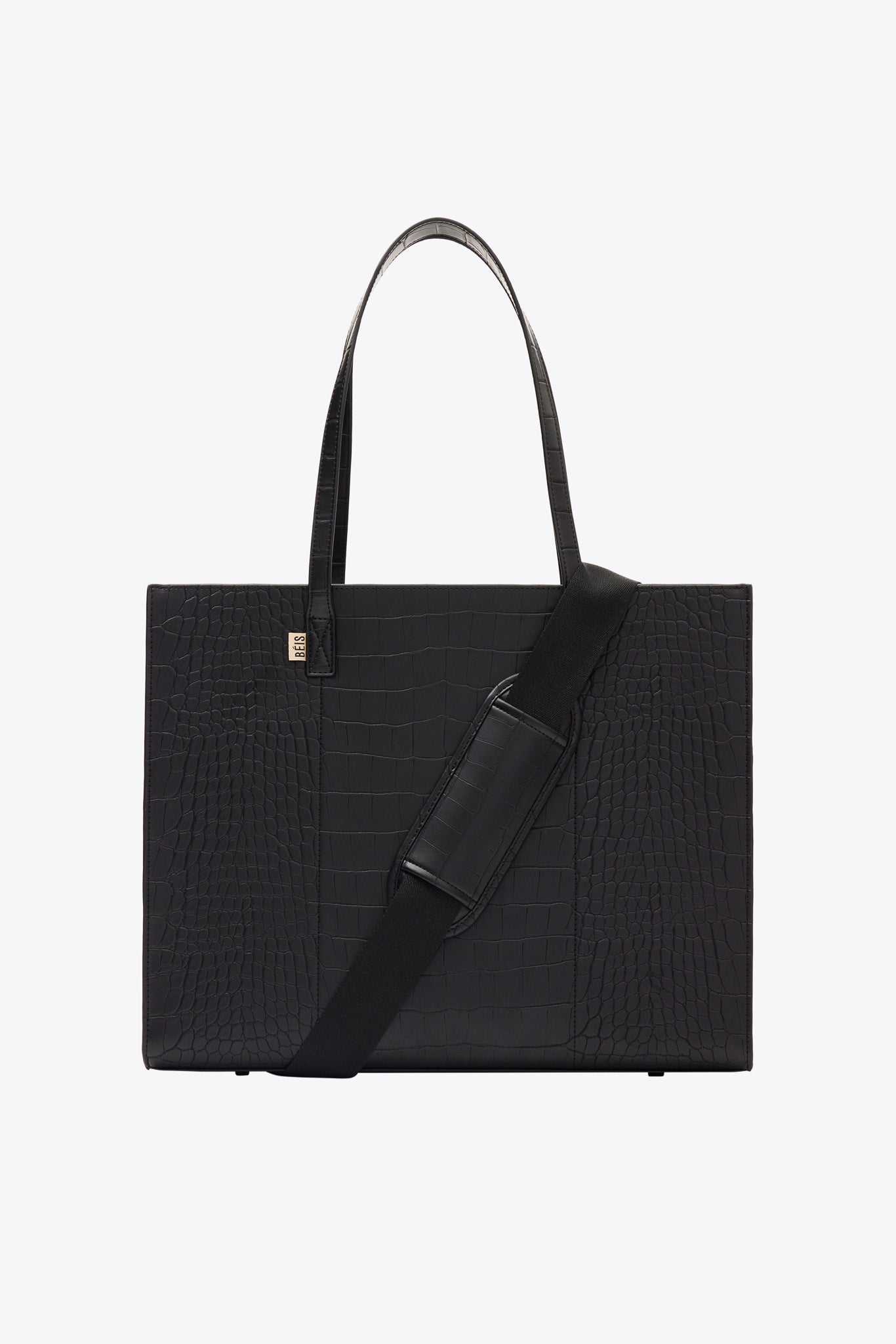 BÉIS 'The Large Work Tote' in Black Croc - Large Laptop Bag & Work Tote In Black Croc