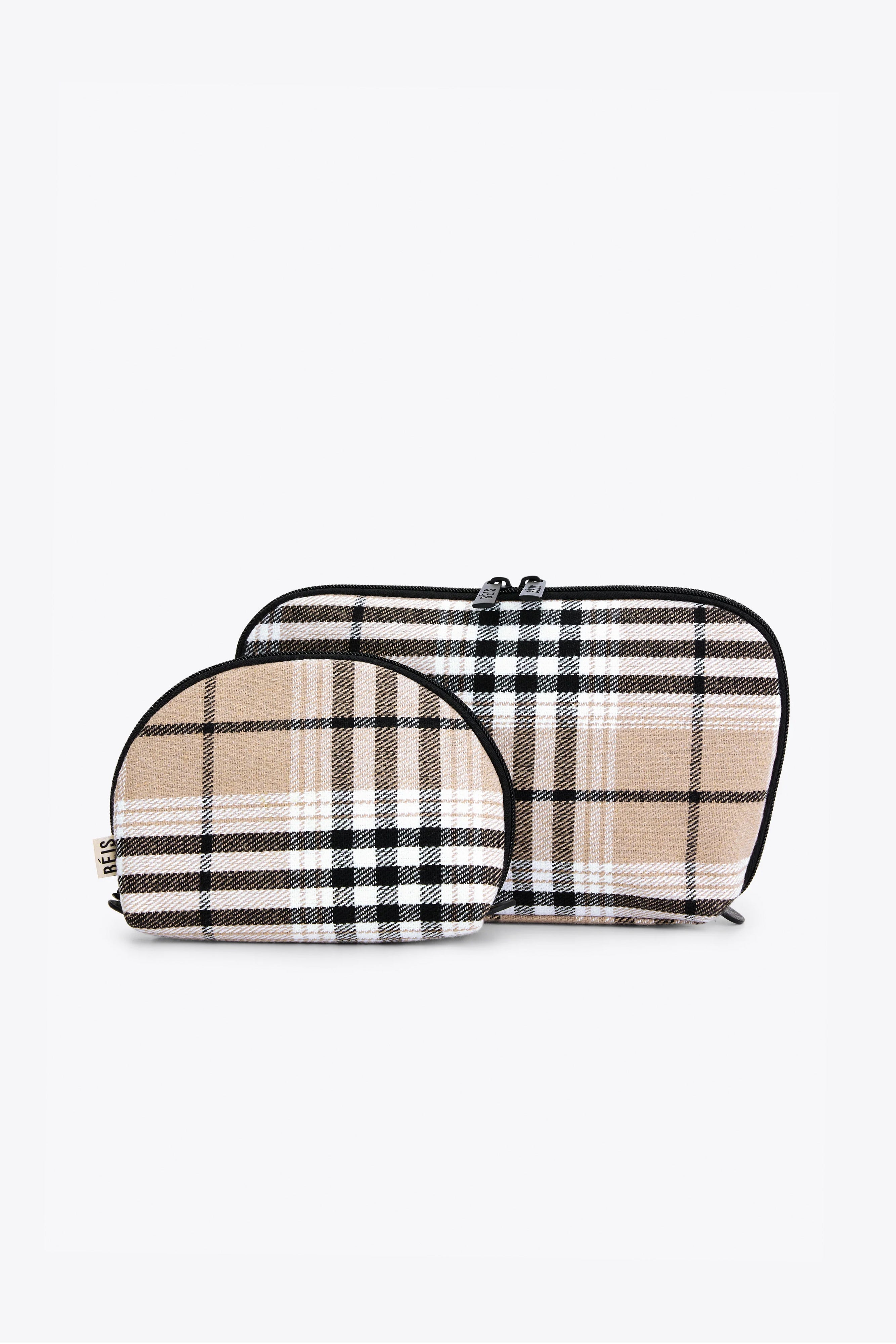BÉIS 'The Cosmetic Pouch Set' in Plaid Plaid Makeup Bag Set & Travel Cosmetic Cases