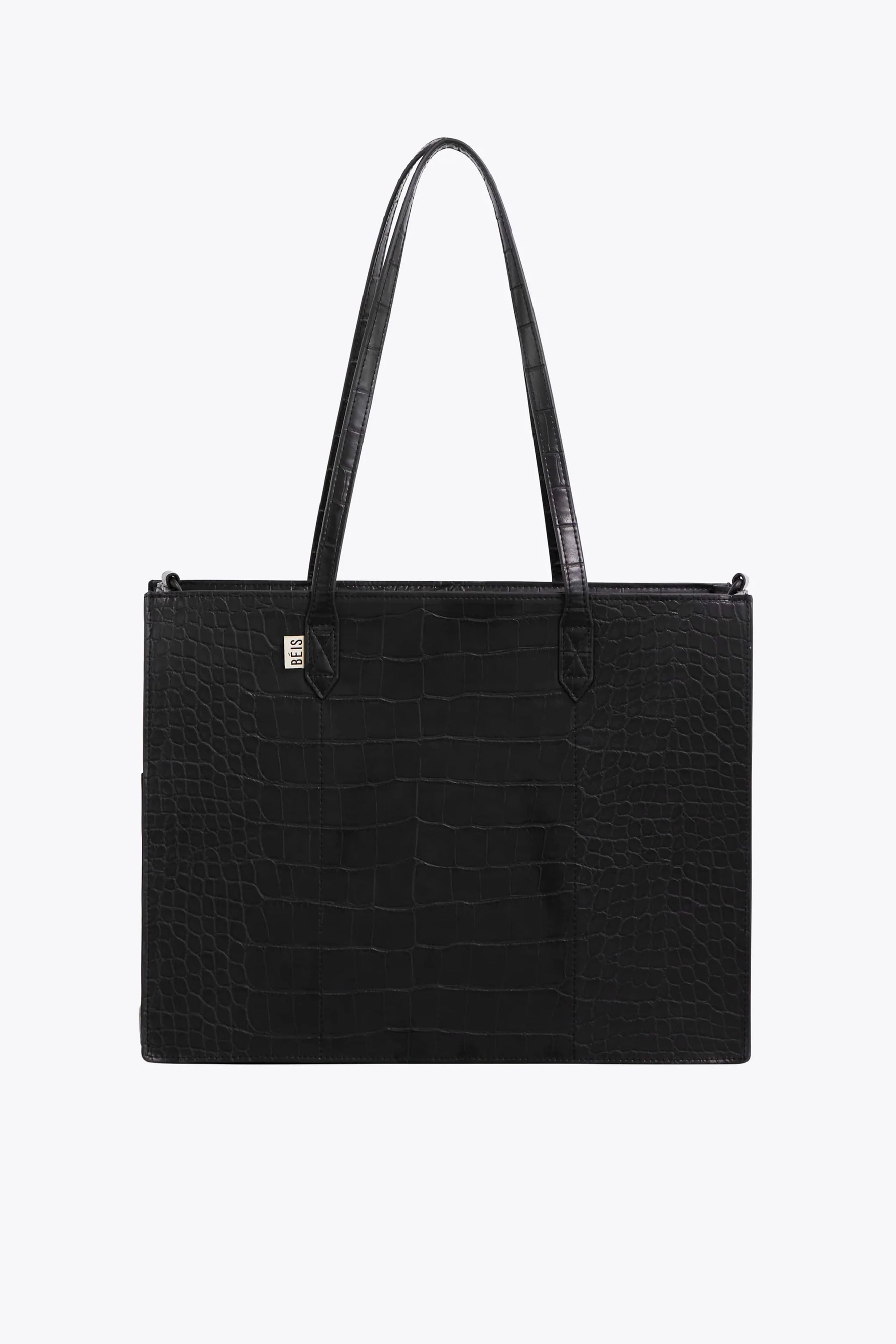 BÉIS 'The Large Work Tote' in Black Croc - Large Laptop Bag & Work Tote ...