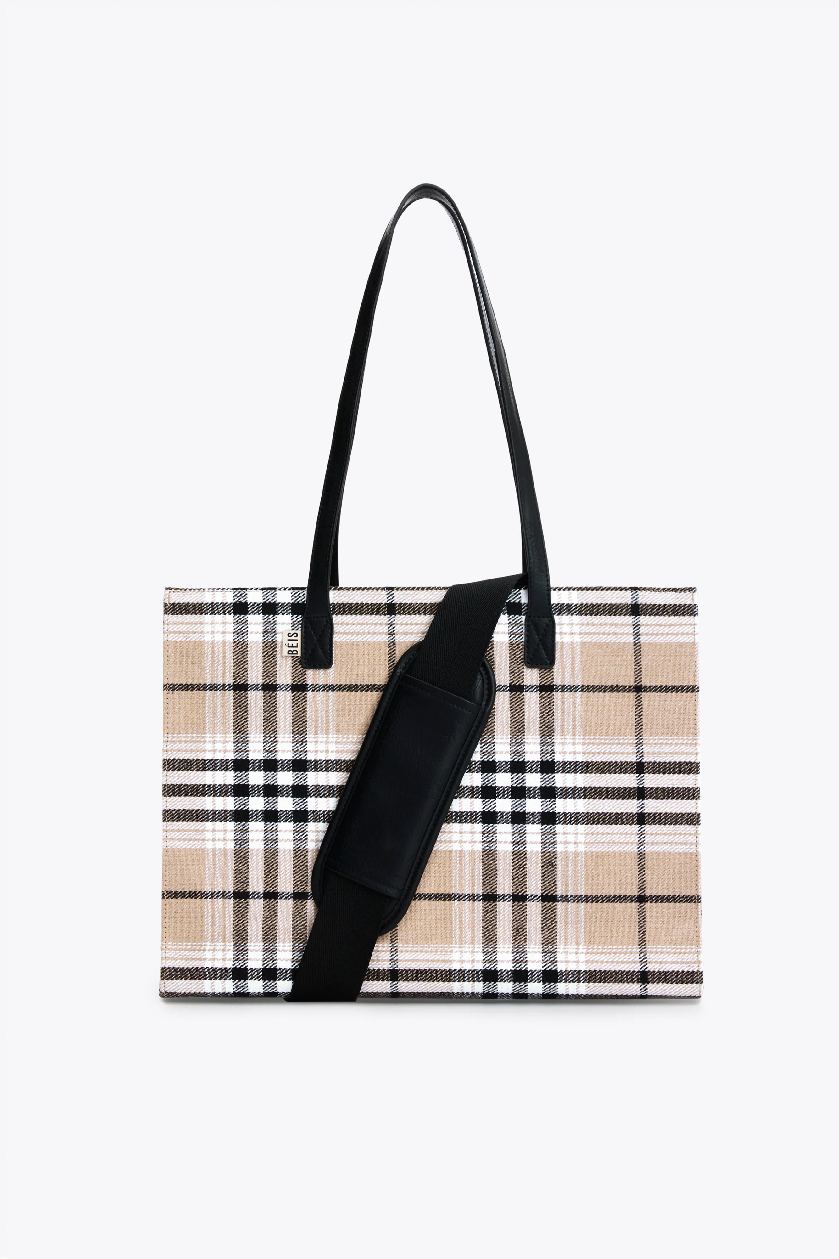 Béis 'The Work Tote' in Plaid - Small Work Bag & Laptop Bag