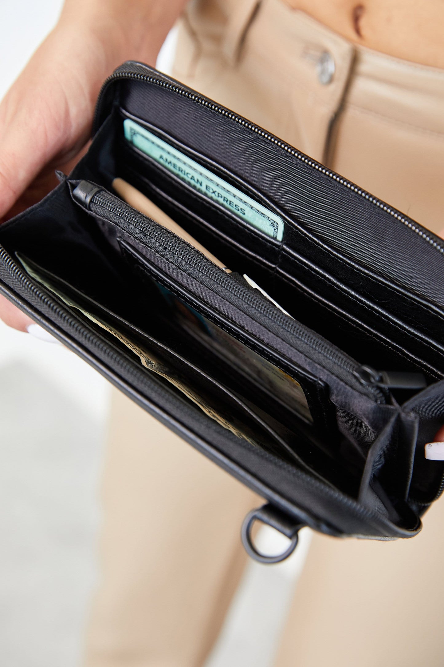Travel Wallet Black Open Card Pockets