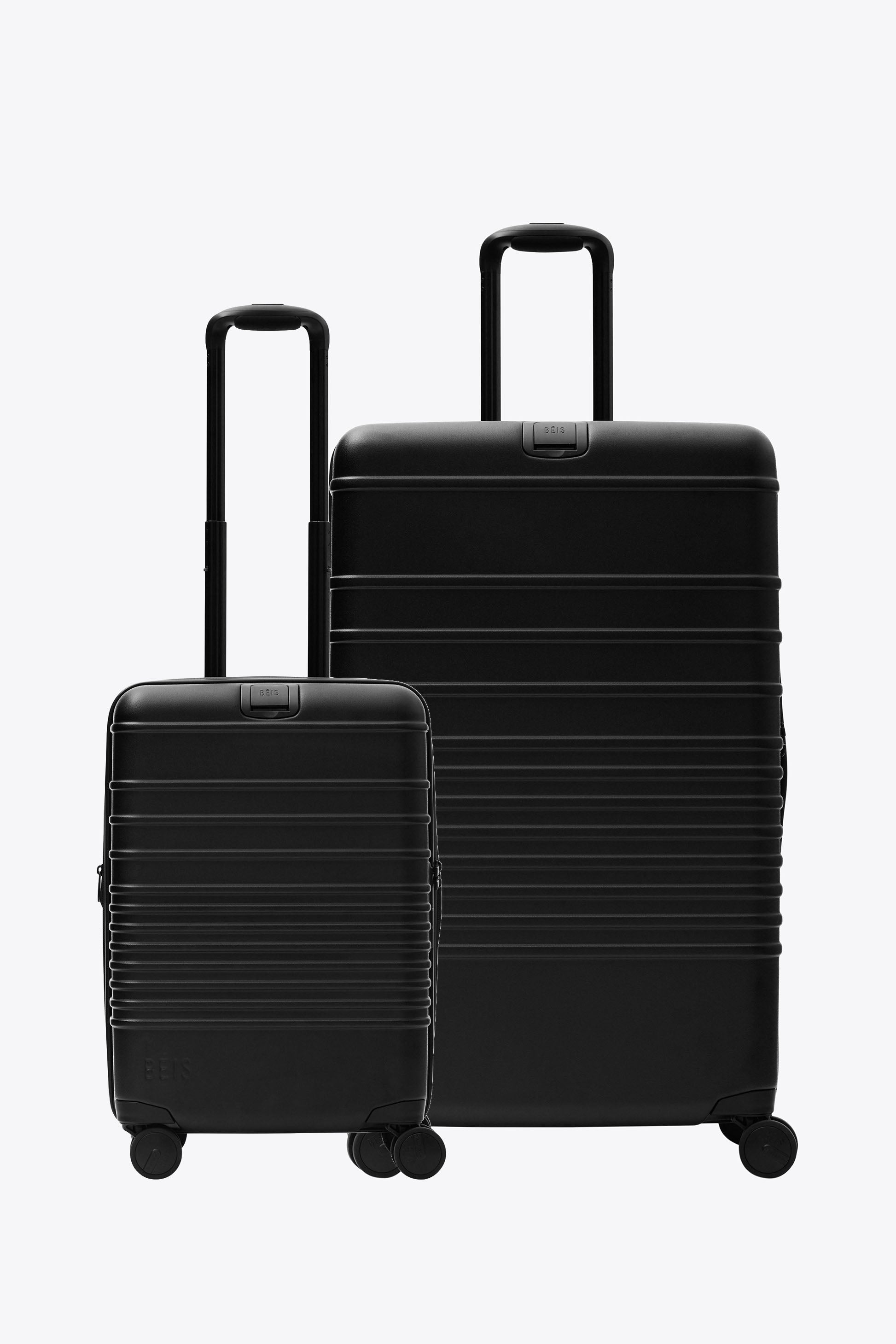 BÉIS 'The Luggage Starter Set' in All Black - Carry-On and Check-In Suitcase Bundle, Checked and Overhead Roller Set