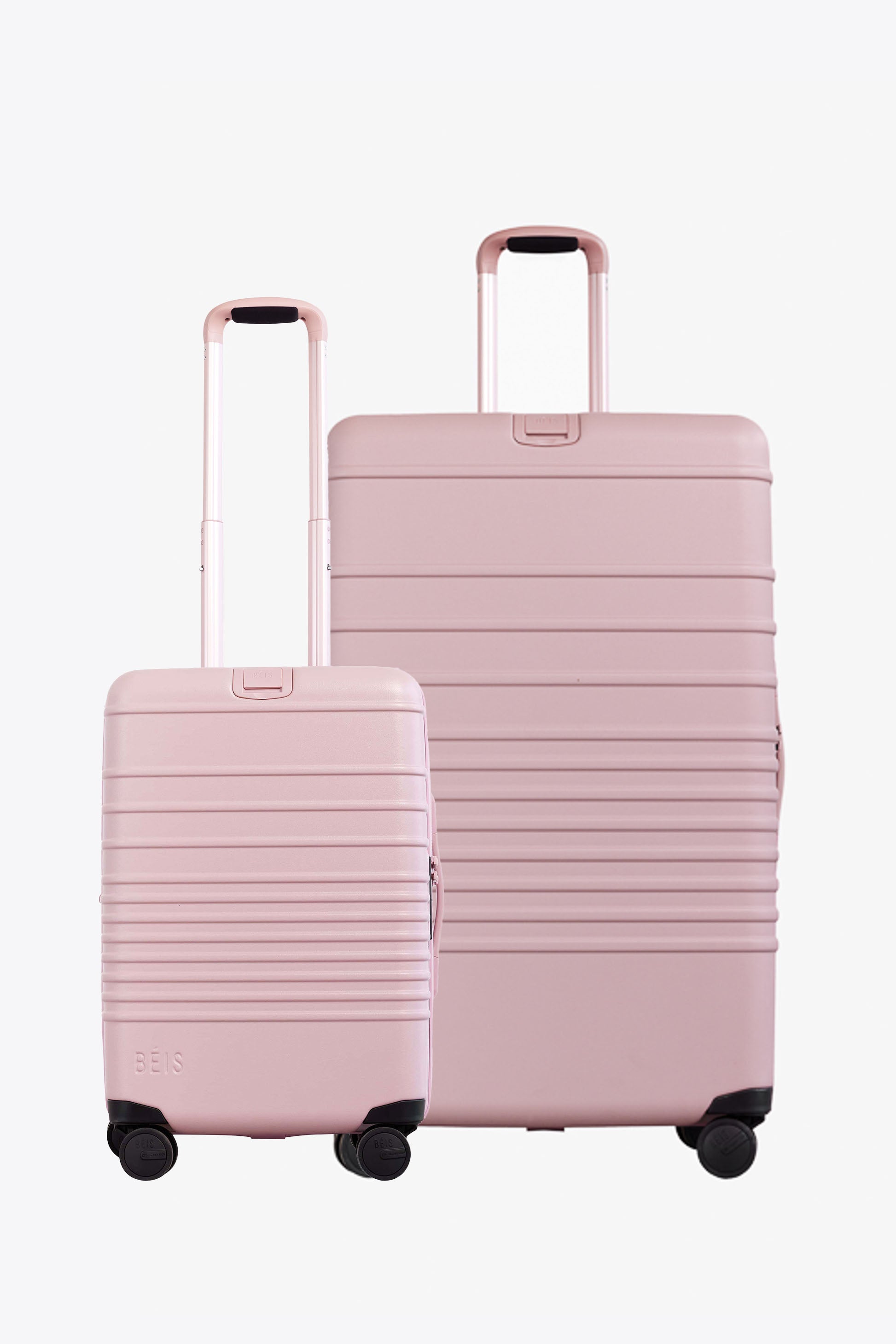 BÉIS 'The Luggage Starter Set' in Atlas Pink - Carry-On and Check-In Suitcase Bundle, Checked and Overhead Roller Set, Luggage Discount