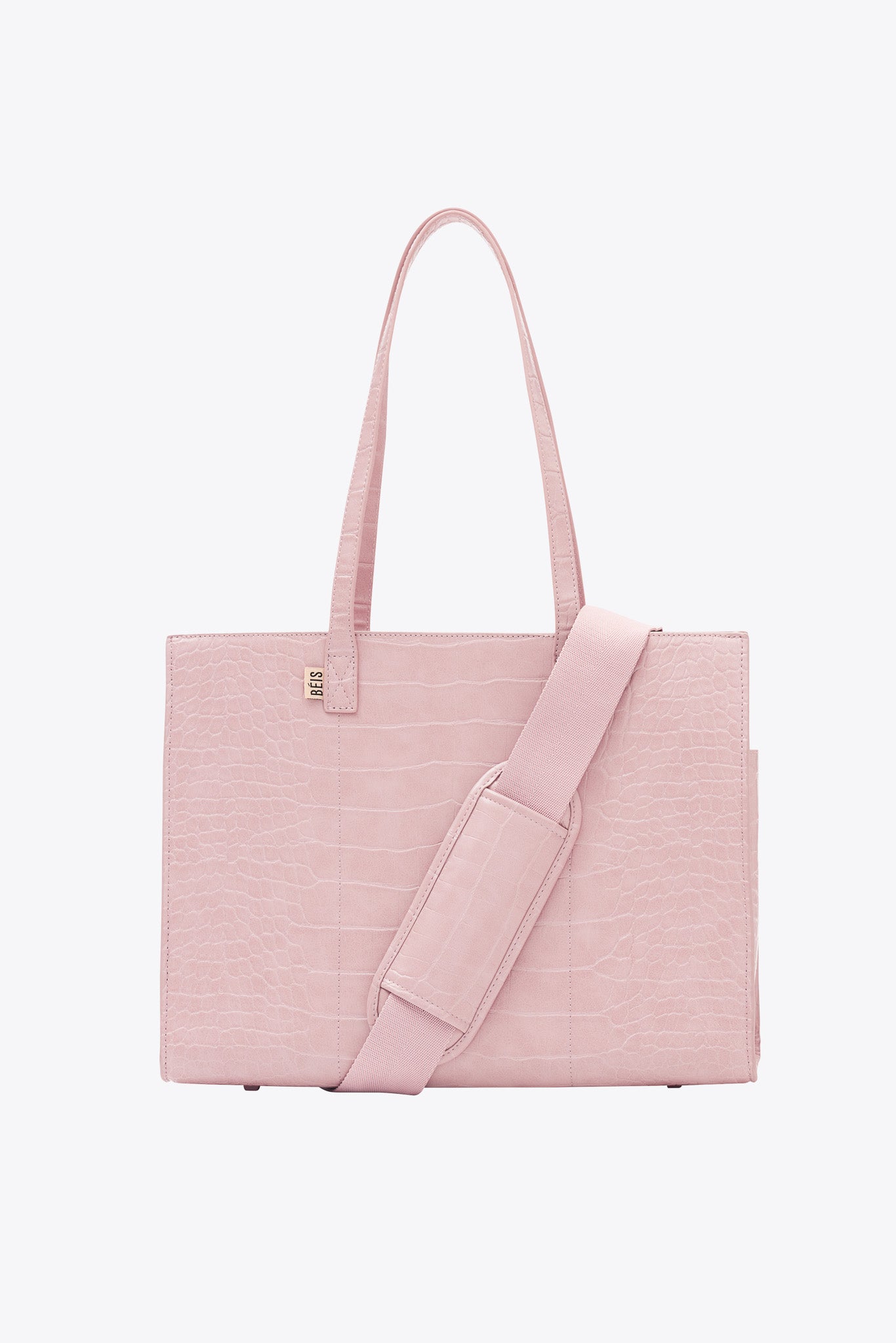 BÉIS 'The Work Tote' in Atlas Pink Croc - Pink Laptop Tote Bag & Office ...