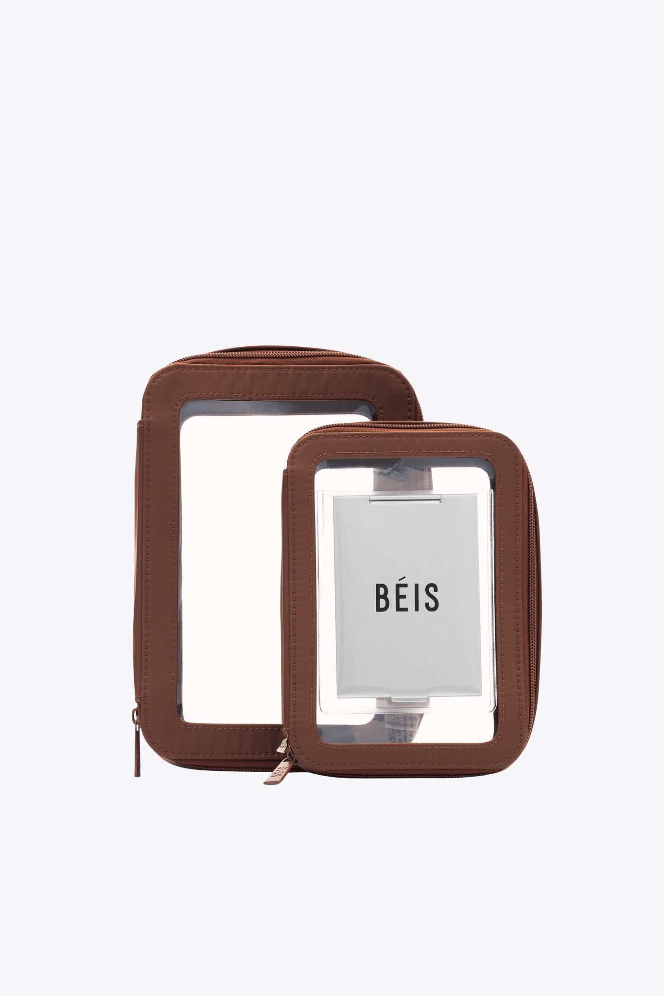 BÉIS 'The In Flight Cosmetic Set' in Maple - Brown Carry On Makeup Bag & Travel Makeup Organizer