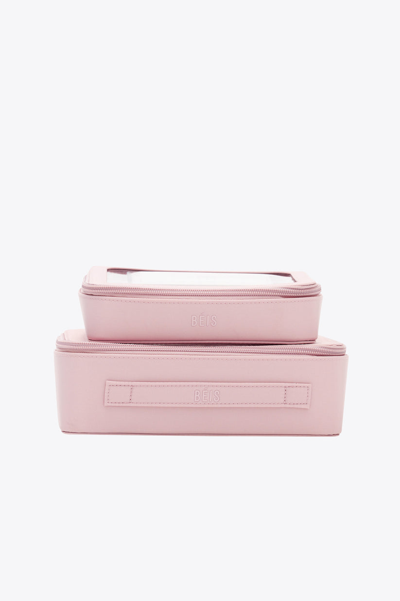 BÉIS 'The In Flight Cosmetic Set' in Atlas Pink - Pink Carry On Makeup Bag & Travel Makeup Organizer