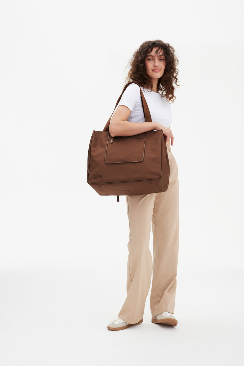 BÉIS 'The East To West Tote' in Maple - Brown Recycled Carry-On Travel Tote Bag
