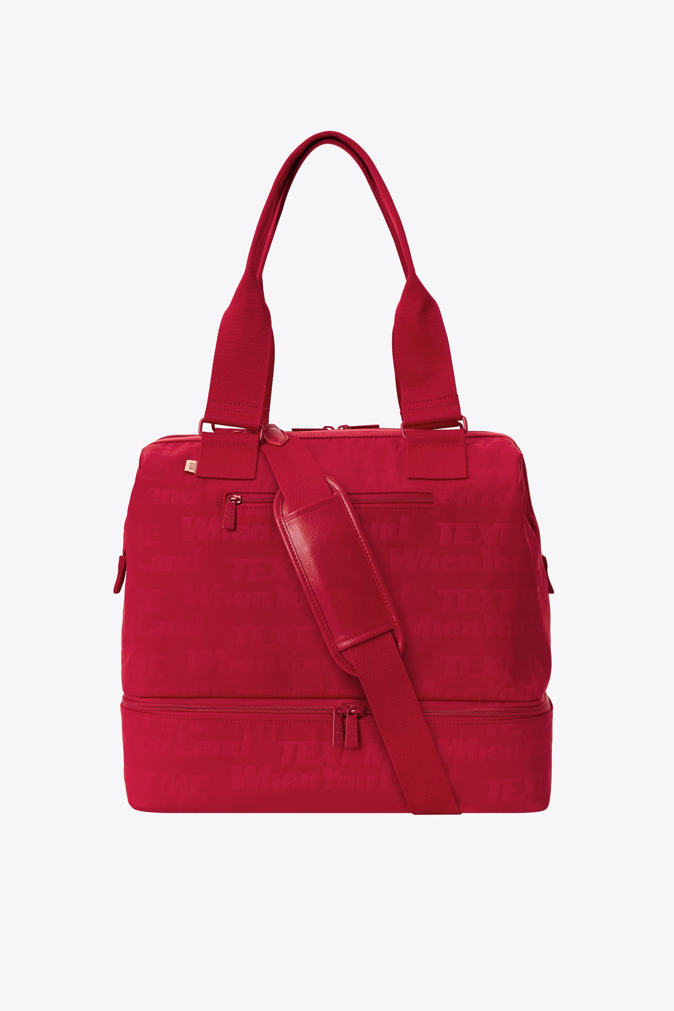 BÉIS x Lonely Ghost 'The Mini Weekender' in Text Me Red - Small Red Overnight Bag & Mini ...