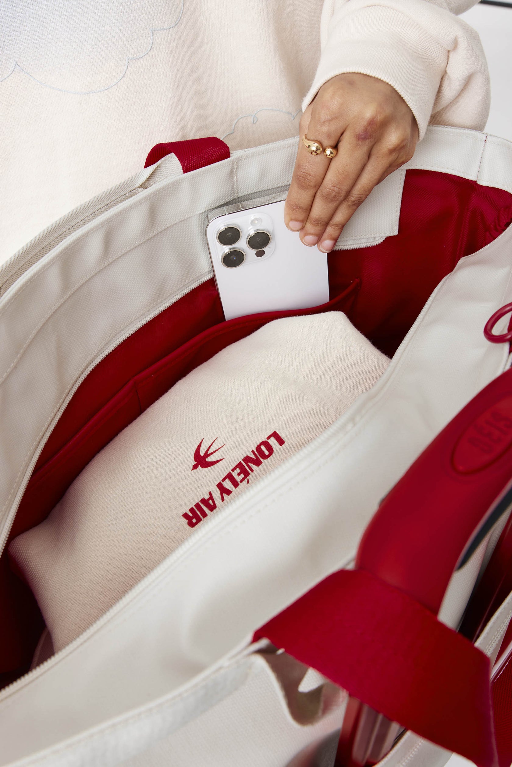 BÉIS x Lonely Ghost 'The Text Me Tote'' in Ghost White - White Travel Tote Bag & Large Vacation Tote