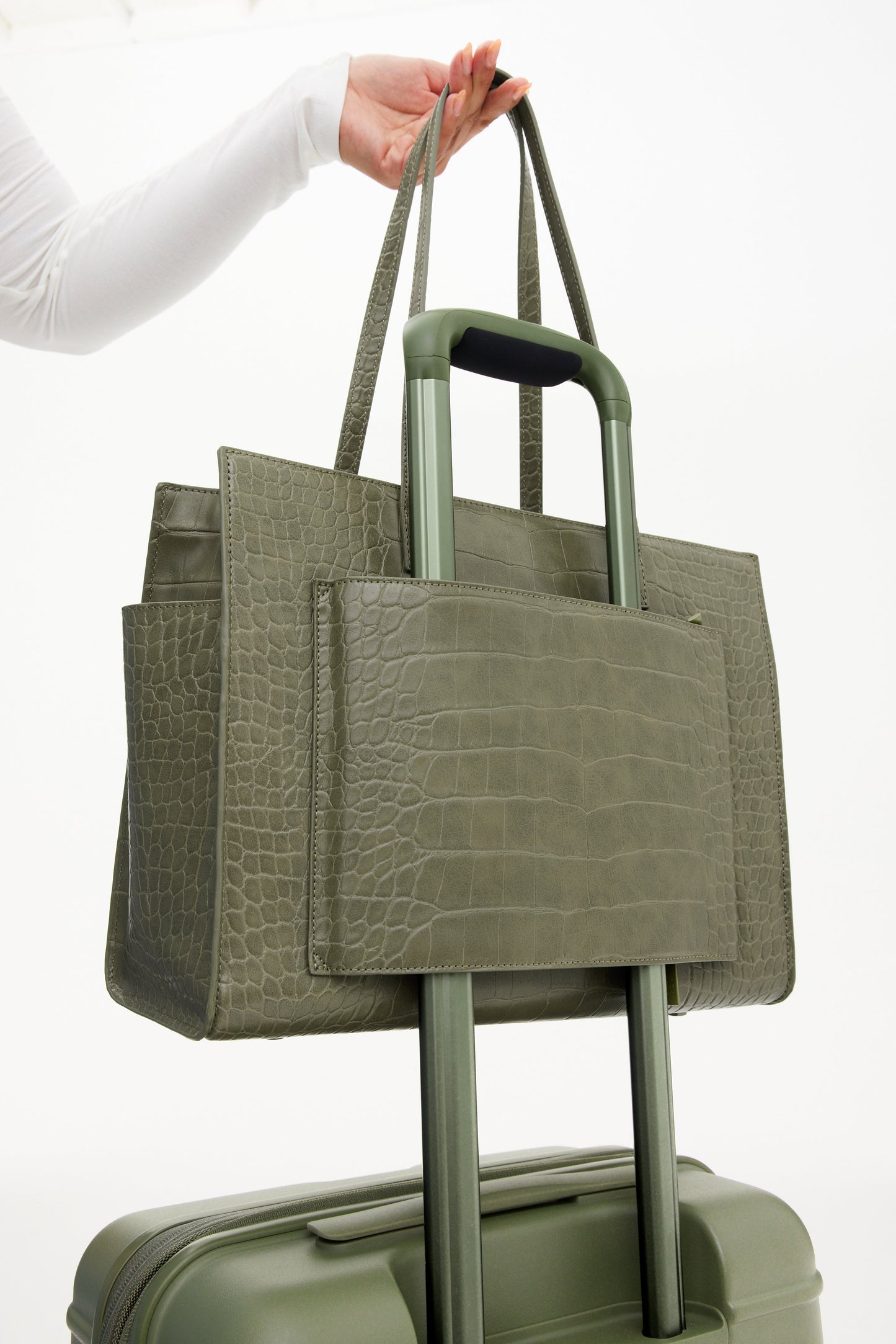 Resale The Work Tote in Olive Croc