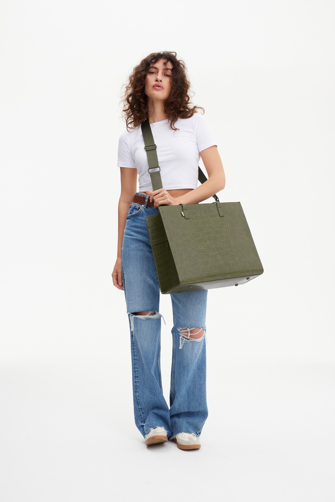 BEIS The Large Work Tote in Olive Croc Olive Green Large Laptop Bag Tote Bag For Work