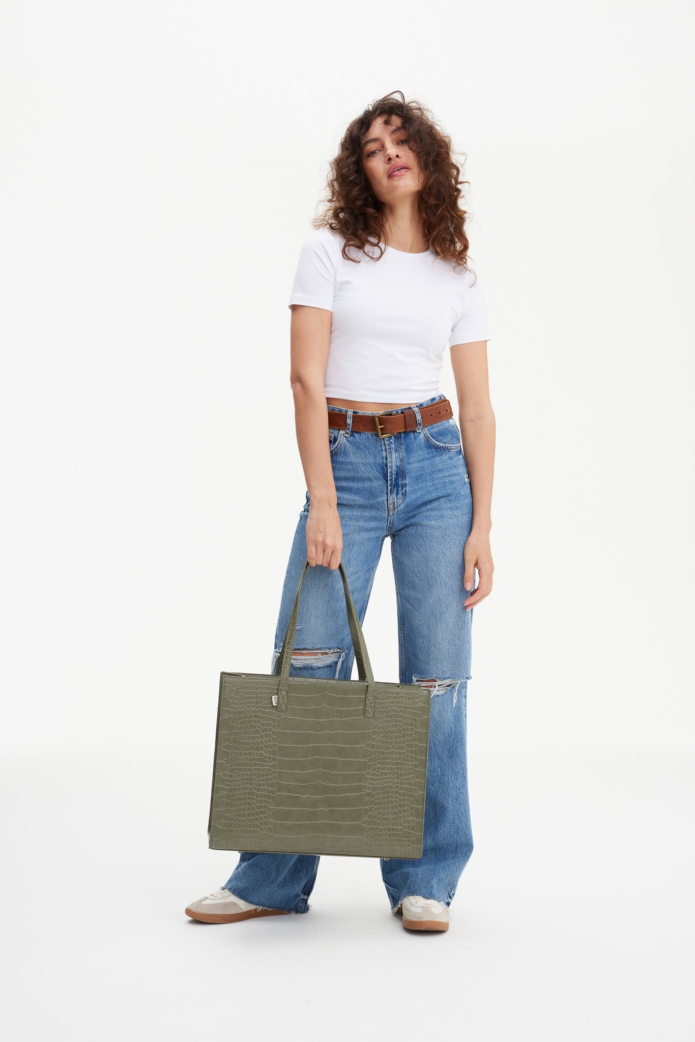 Resale The Large Work Tote in Olive Croc