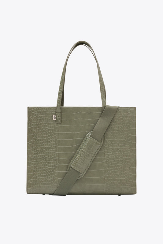 The Large Work Tote in Olive Croc