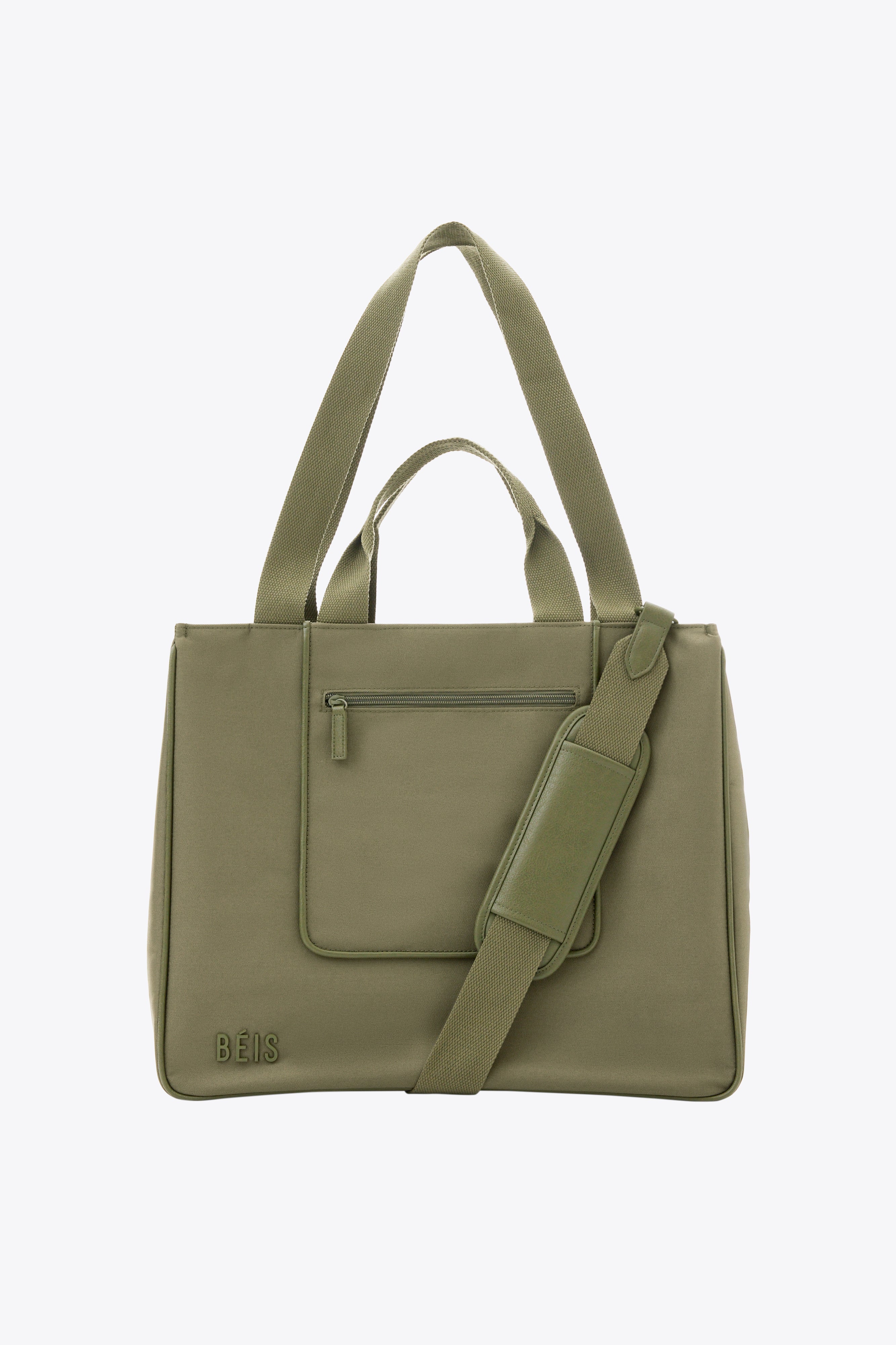 BÉIS 'The East to West Tote' in Olive - Green Recycled Travel Tote Bag