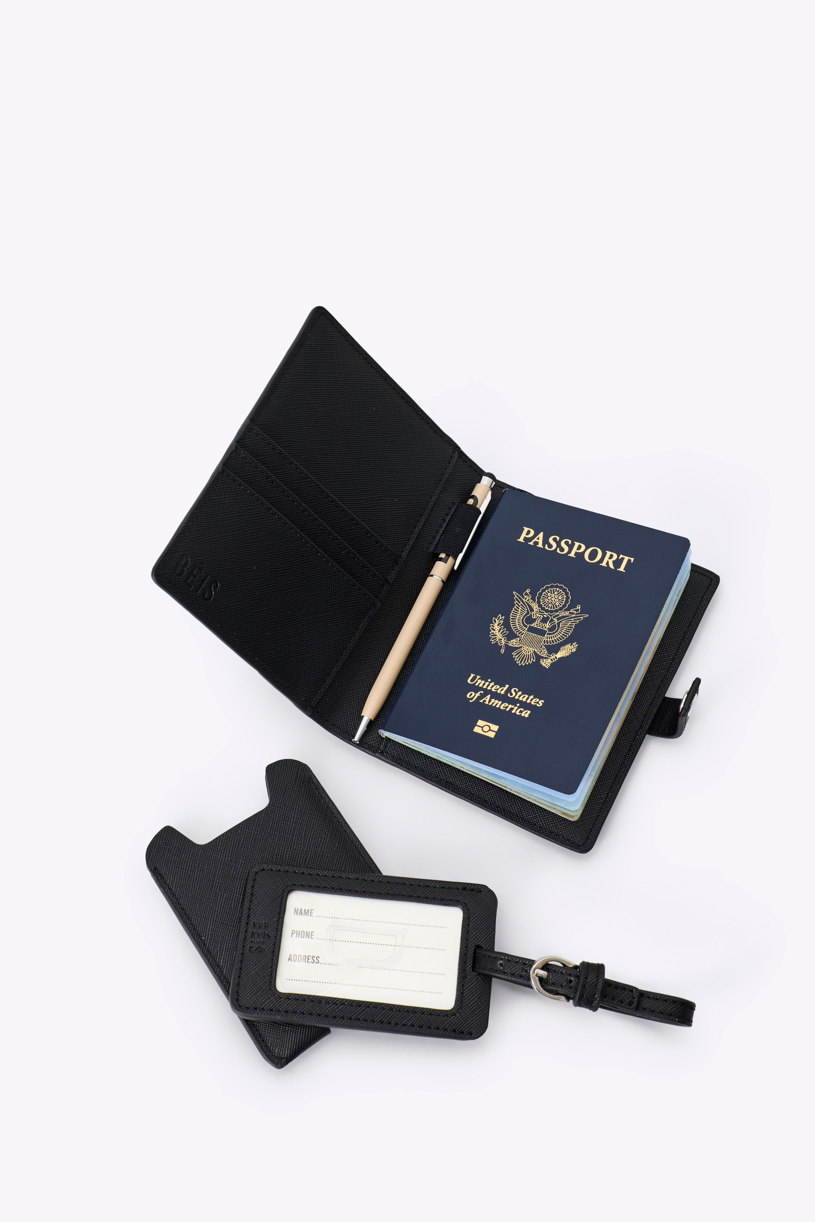 BÉIS 'The Passport Luggage Tag Set' in Black - Passport Holder