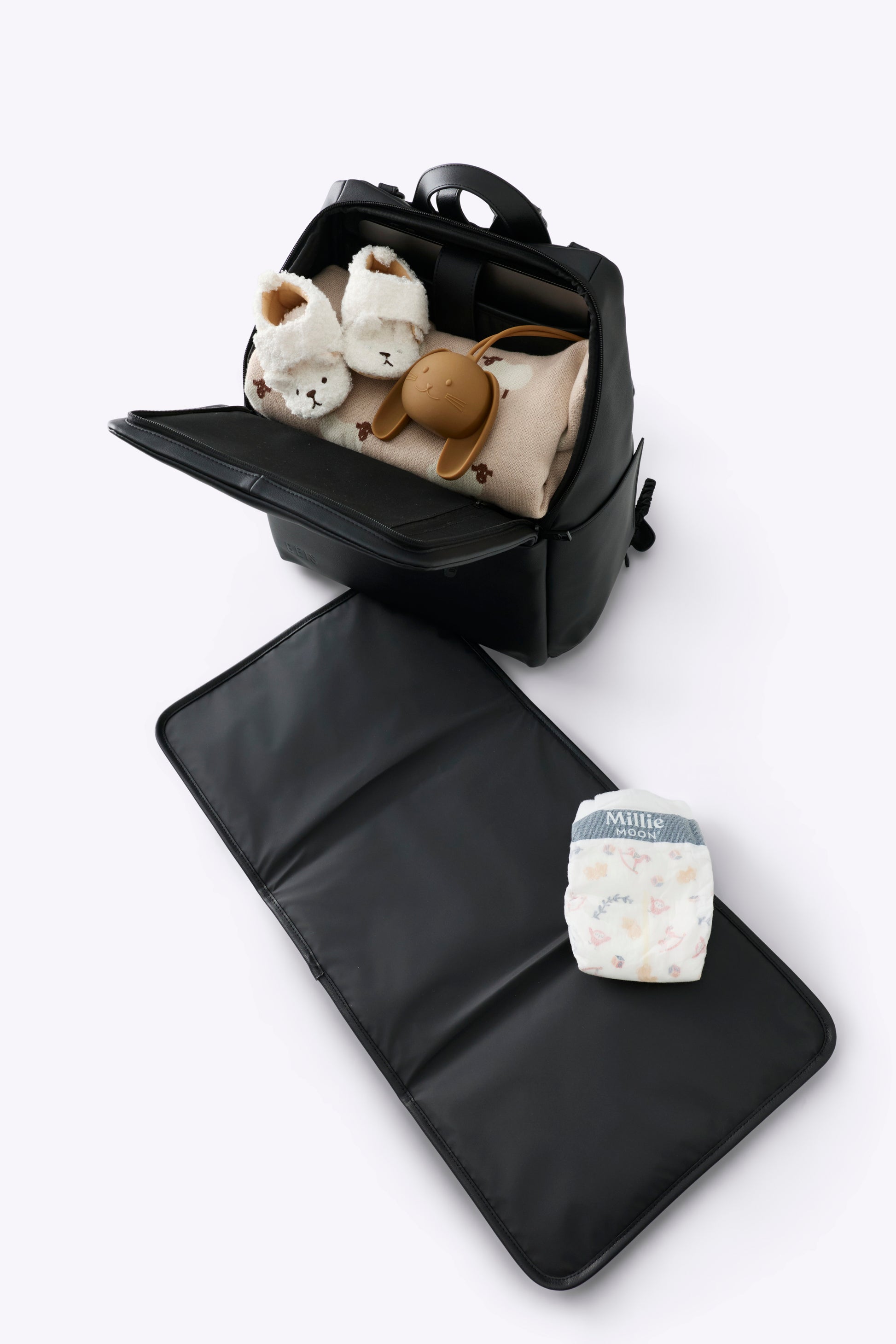 black leather nappy backpack BEIS Travel The Everyday Diaper Backpack in Black