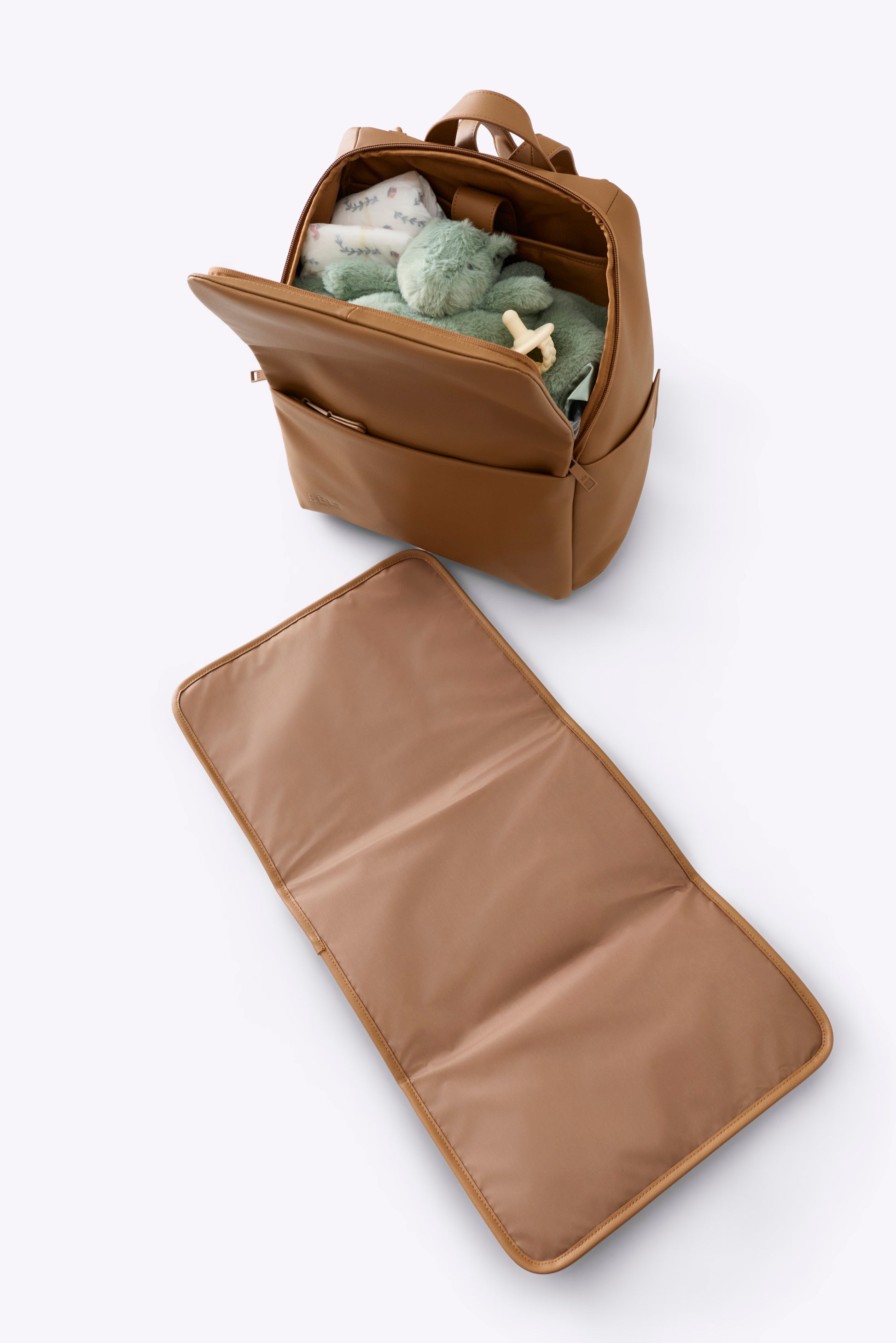 convertible leather backpack diaper bag BEIS Travel The Everyday Diaper Backpack in Camel