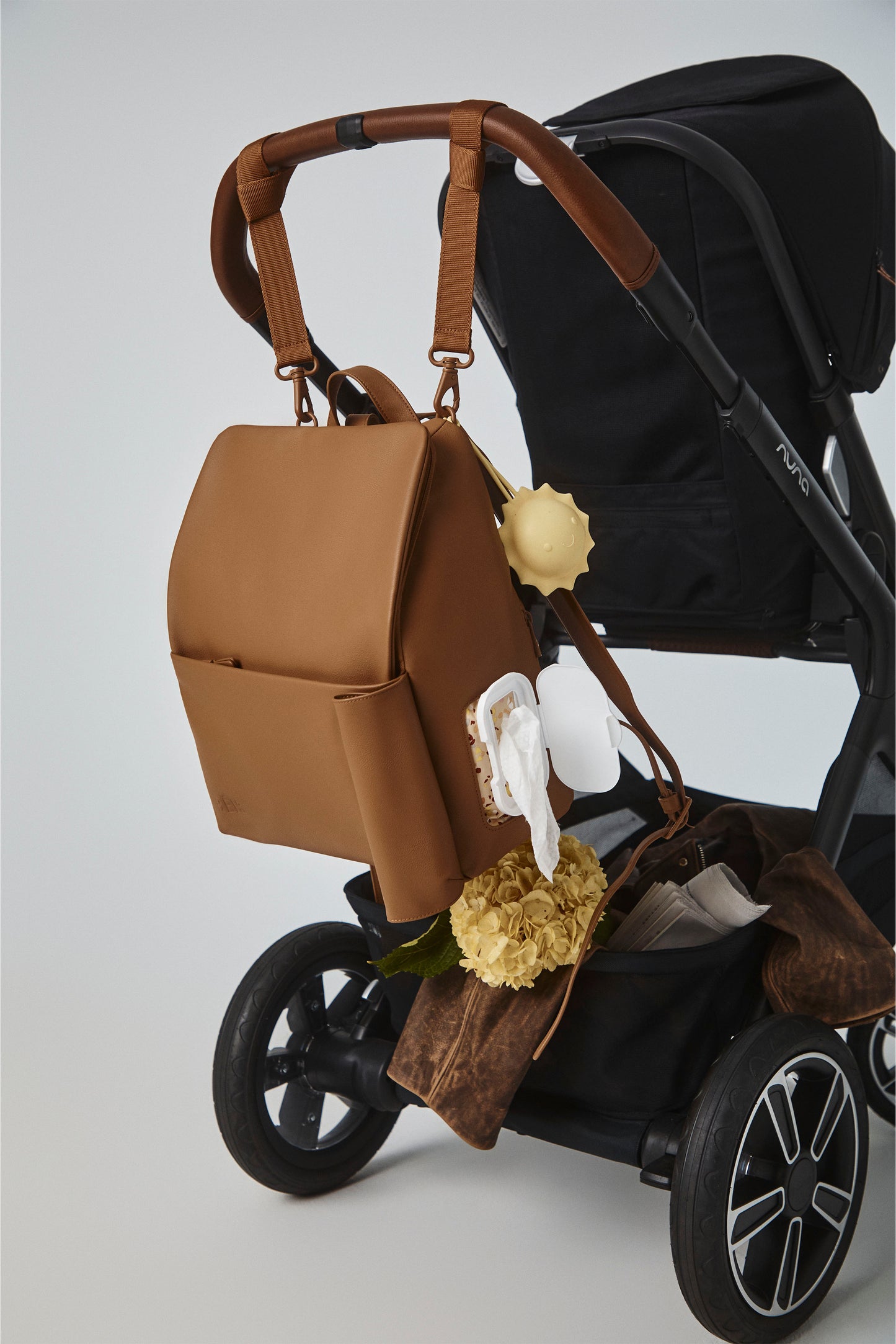 The Everyday Diaper Backpack in Camel Vegan Leather