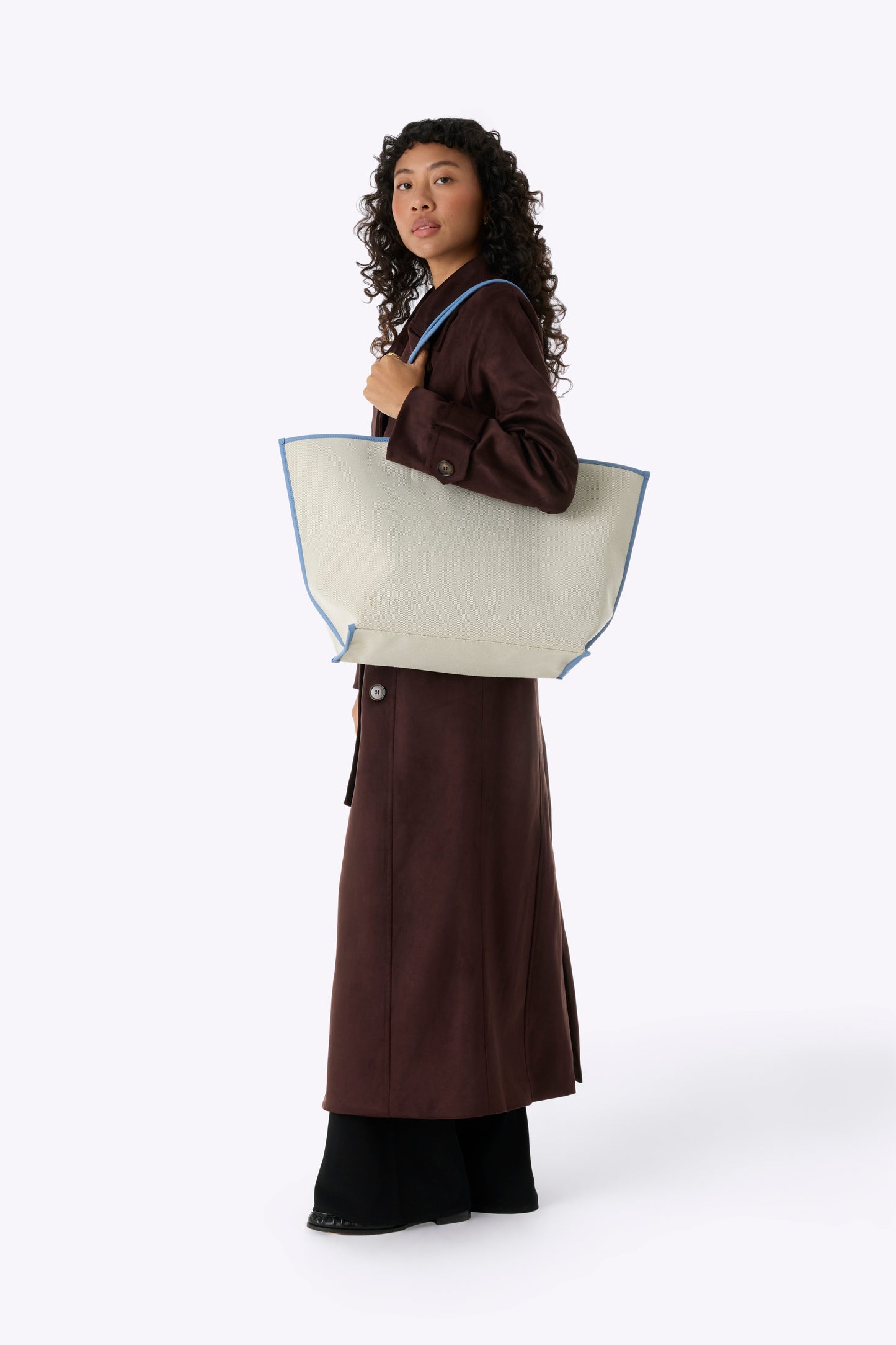 The Canvas and Leather Tote in Dusty Blue
