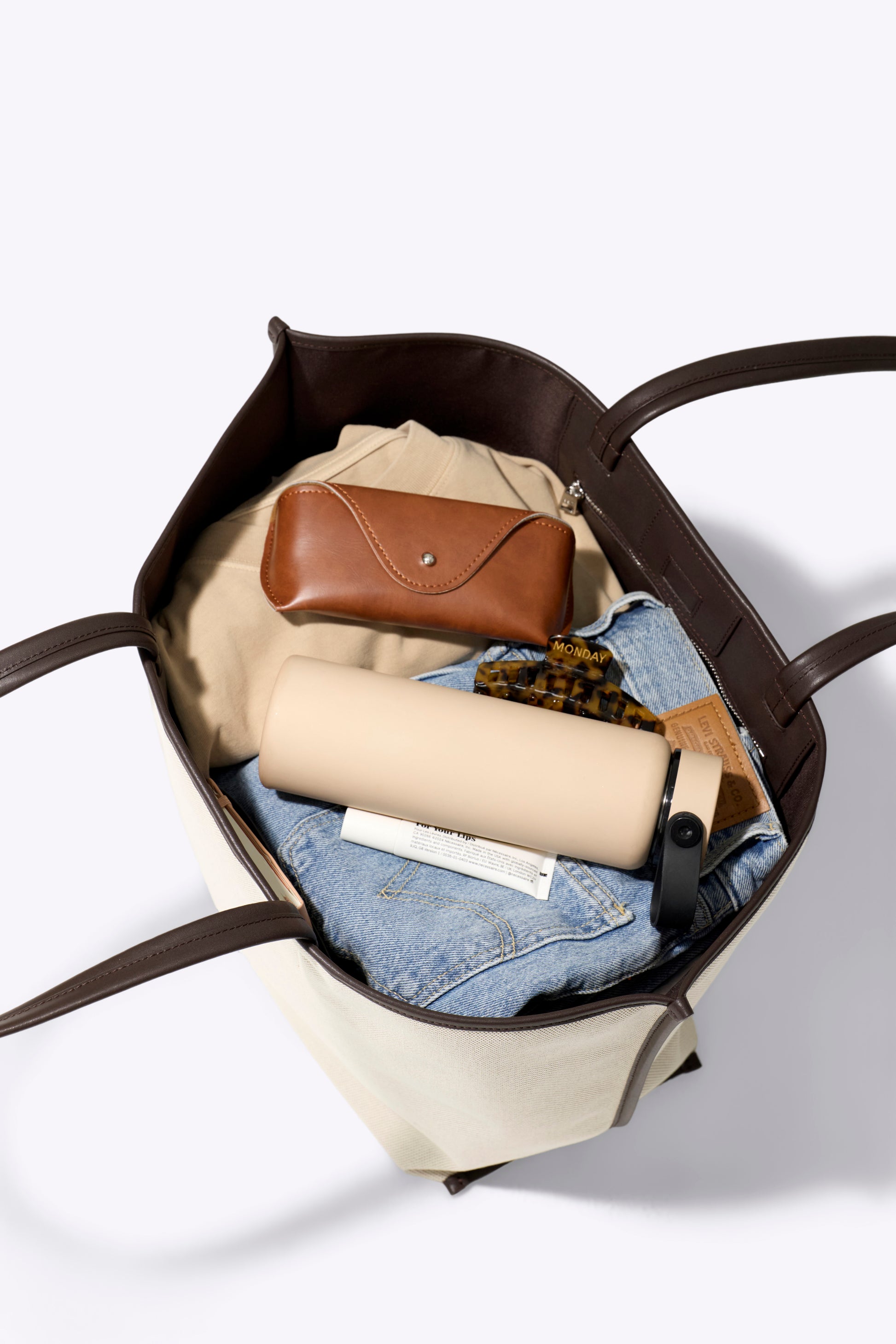 BEIS The Leather Trim Tote in Cream