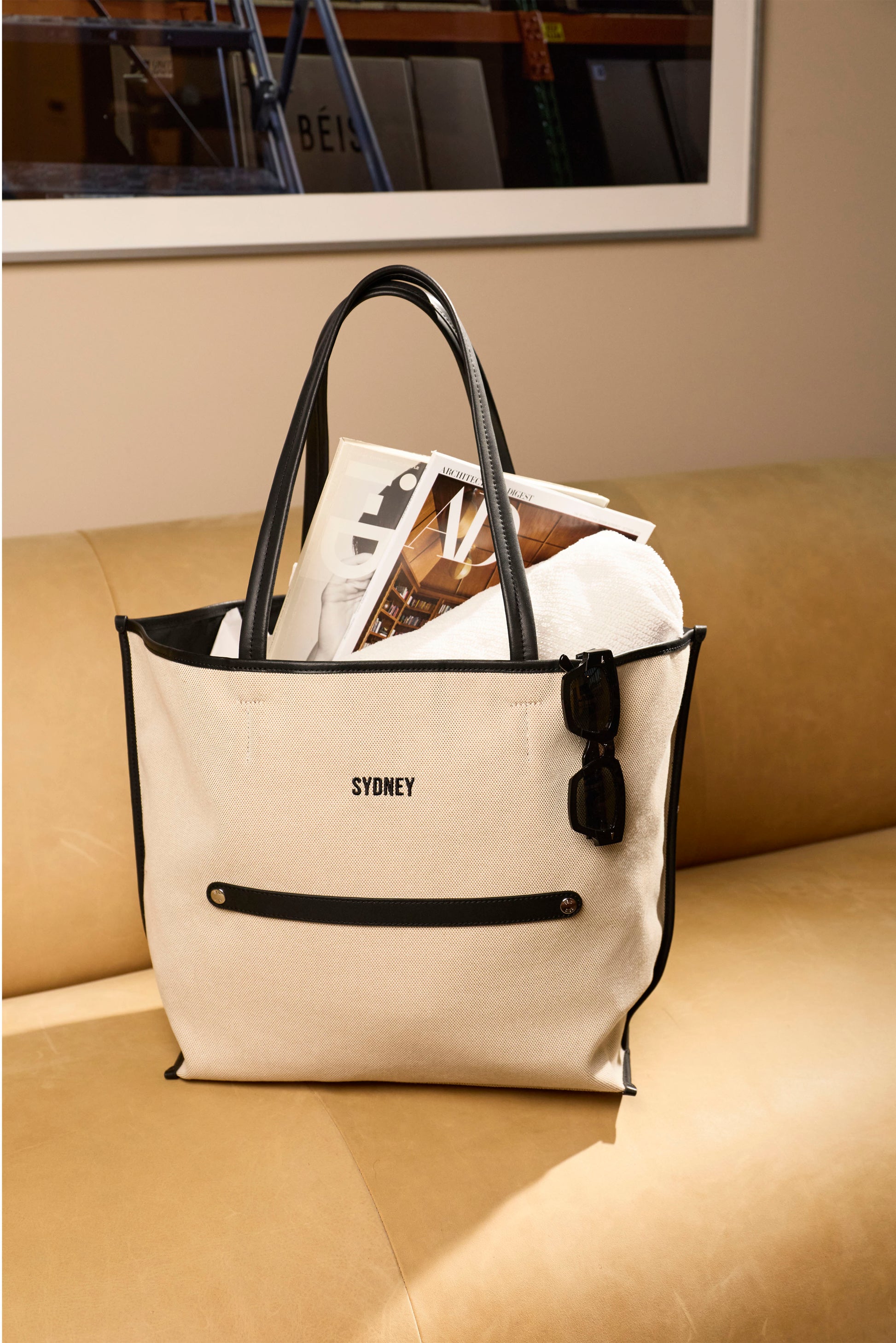 canvas travel tote bag BEIS The Leather Trim Tote