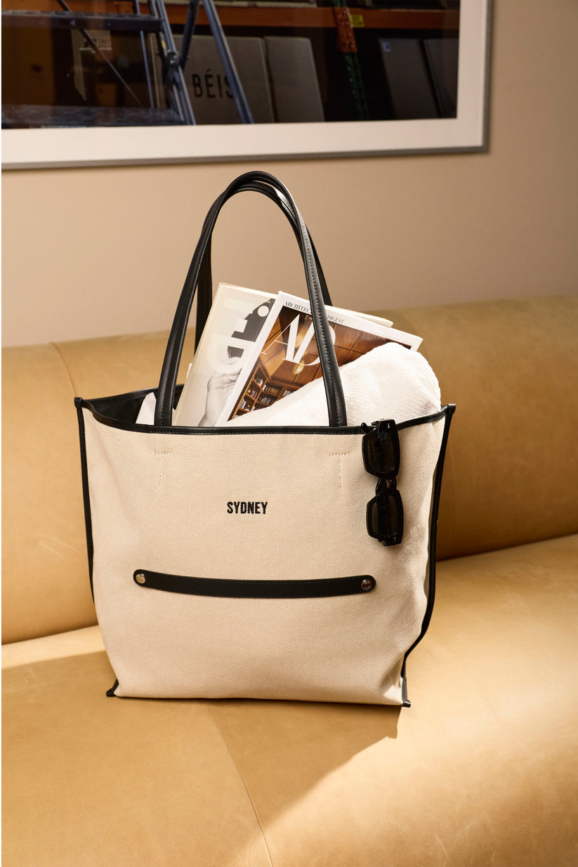 BÉIS ‘The Canvas and Leather Tote' in Black - Beige Travel Tote with ...