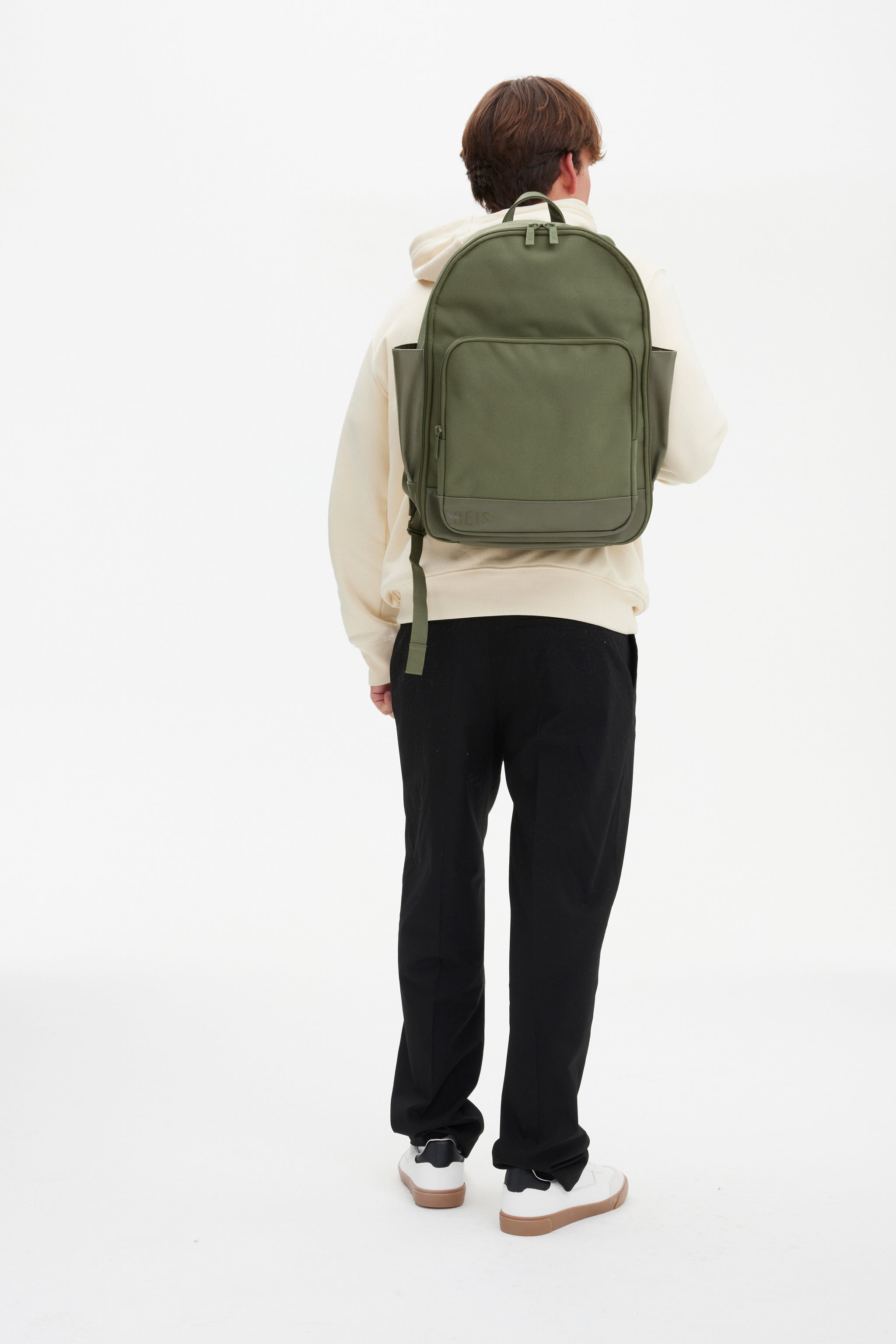 BÉIS 'The Backpack' in Olive - Olive Green Travel Backpack & Computer Backpack