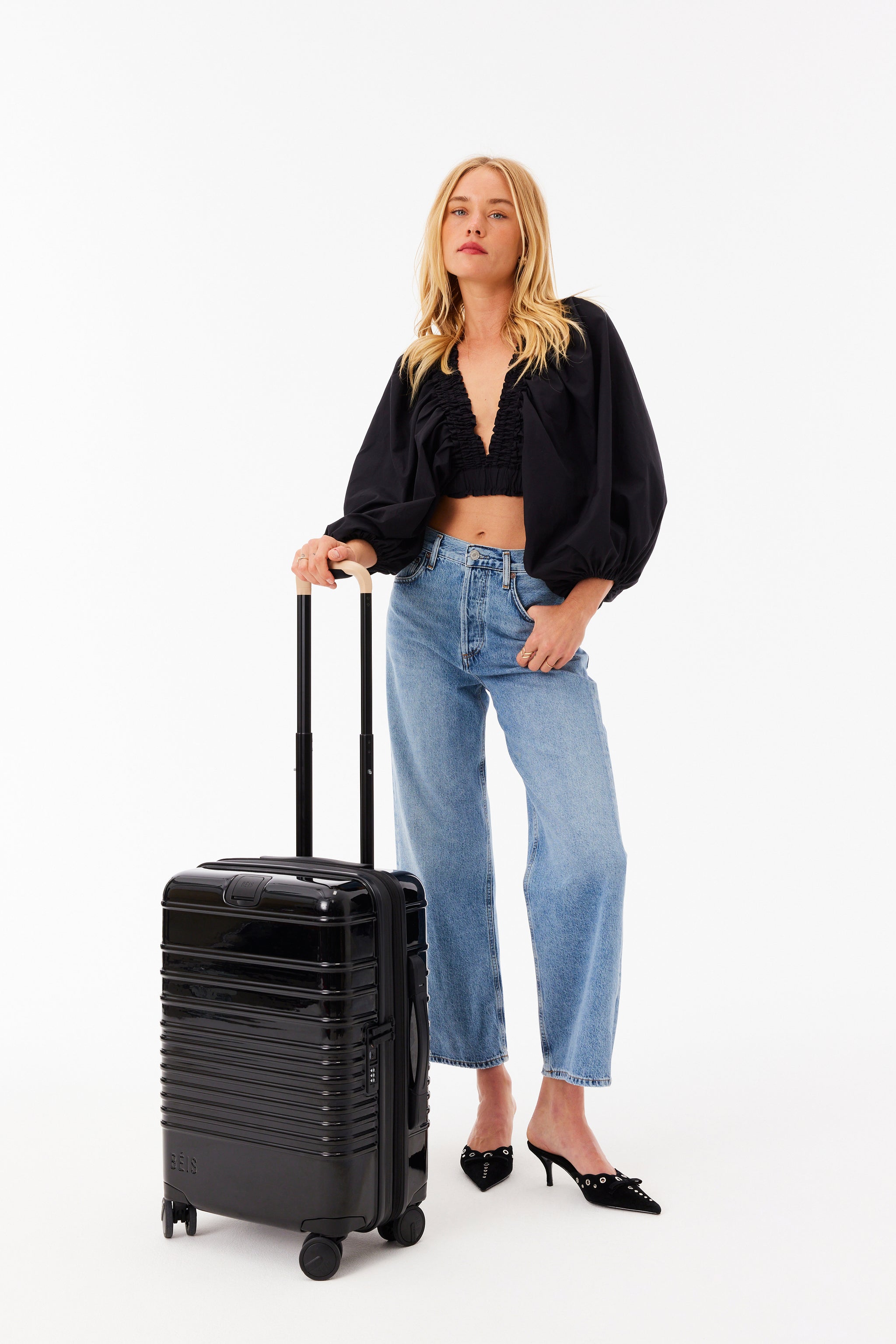 BÉIS 'The Carry-On Roller'' in Glossy Black - High Gloss 21" Carry On ...