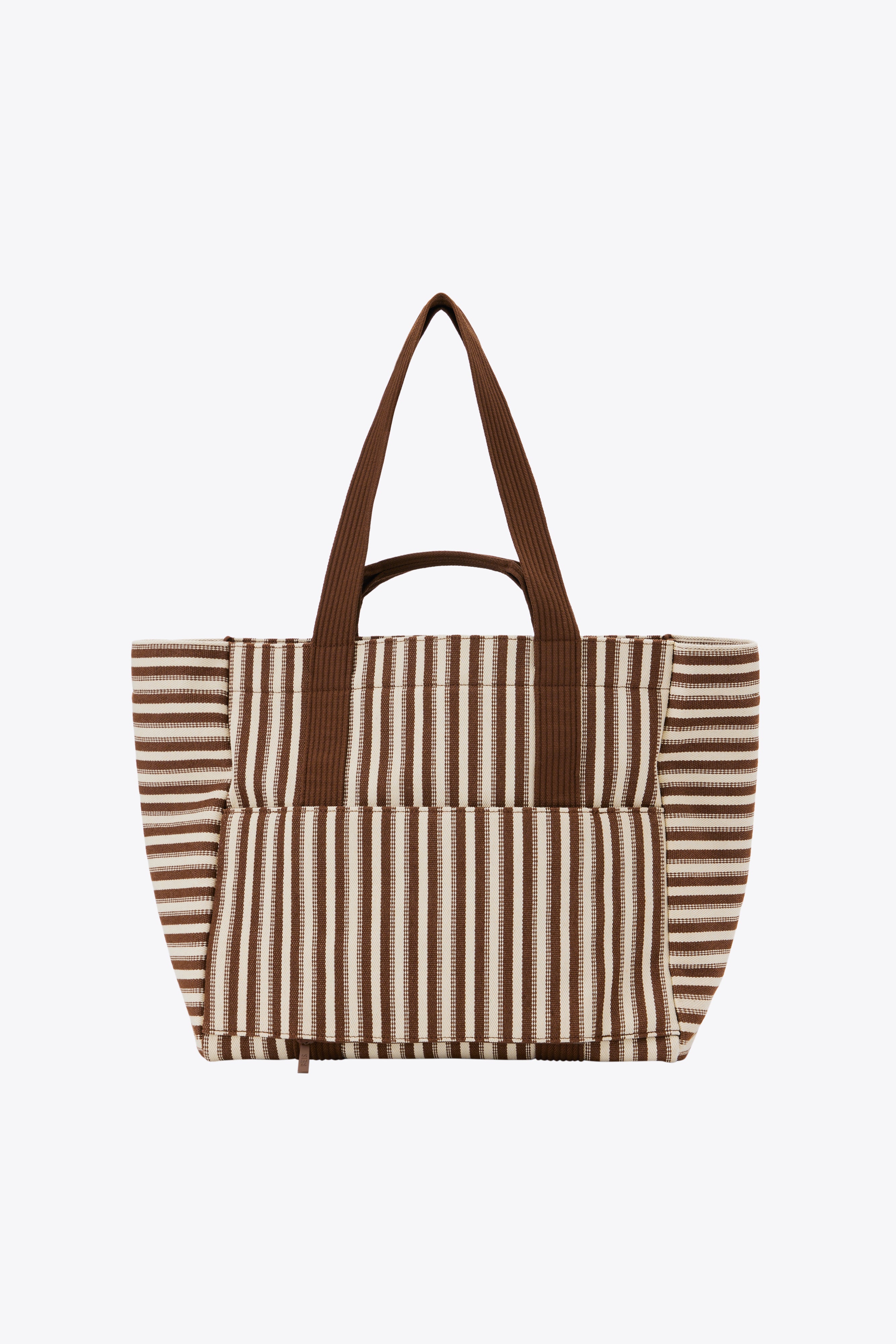 Striped tote bag with zipper sale