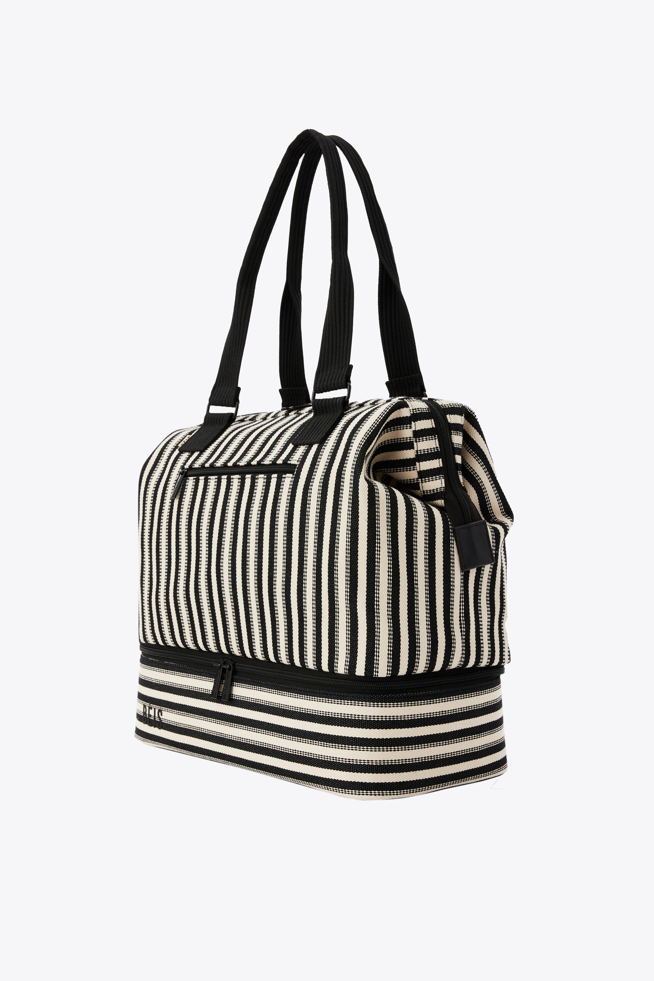 BÉIS 'The Mini Weekender' in Black Stripe - Black Striped Small Weekend ...