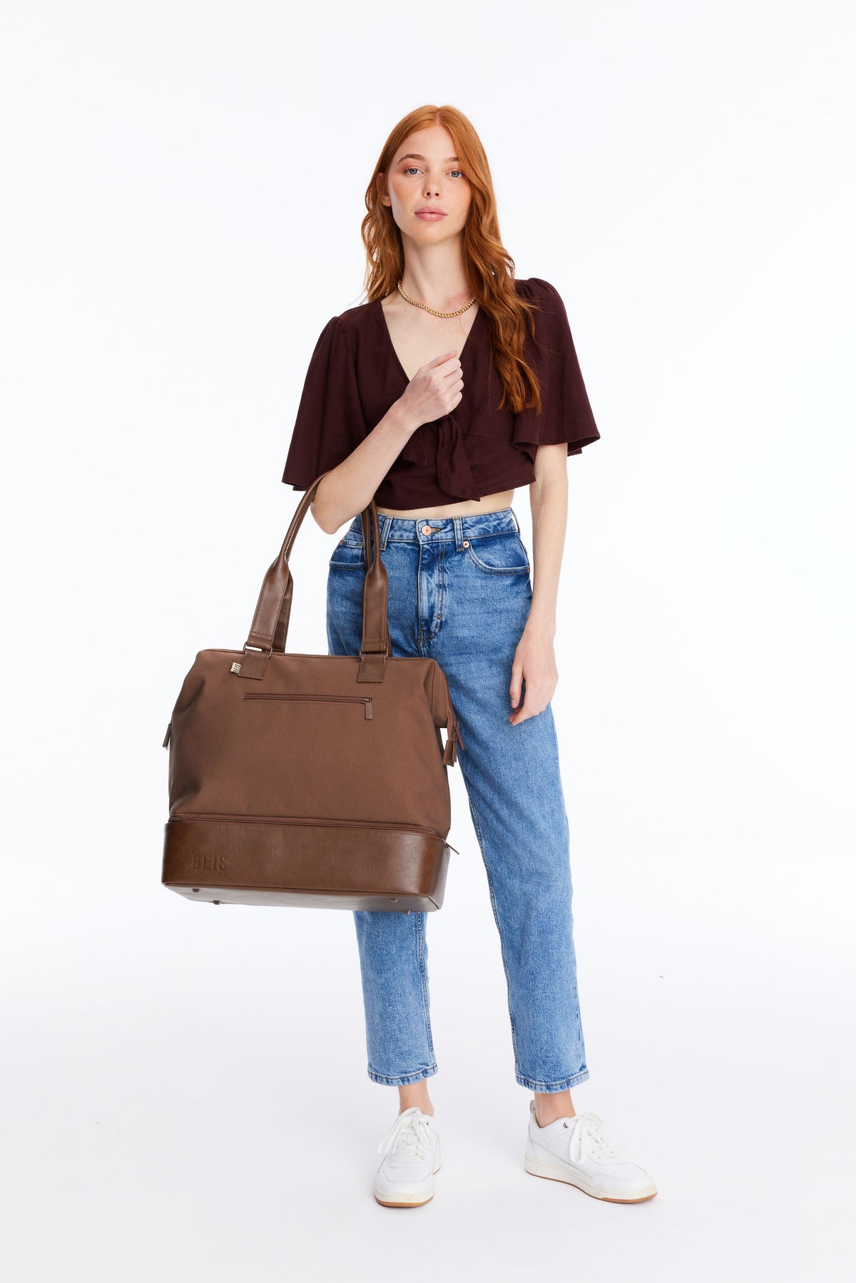 BÉIS 'The Mini Weekender' in Maple - Small Brown Overnight & Weekend Bag