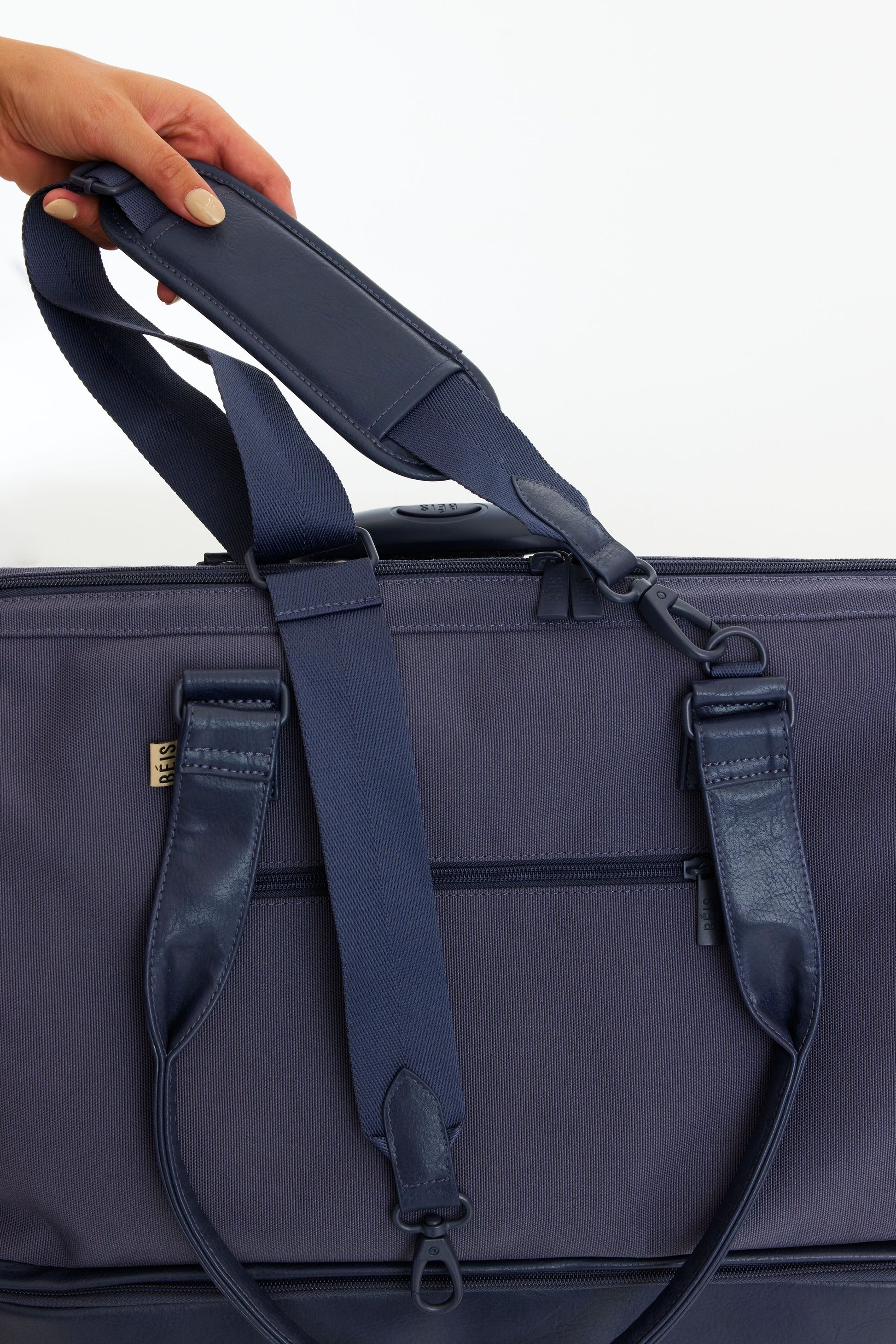 BÉIS 'The Weekender' in Navy - Small Blue Weekender Bag & Travel Duffle Bag