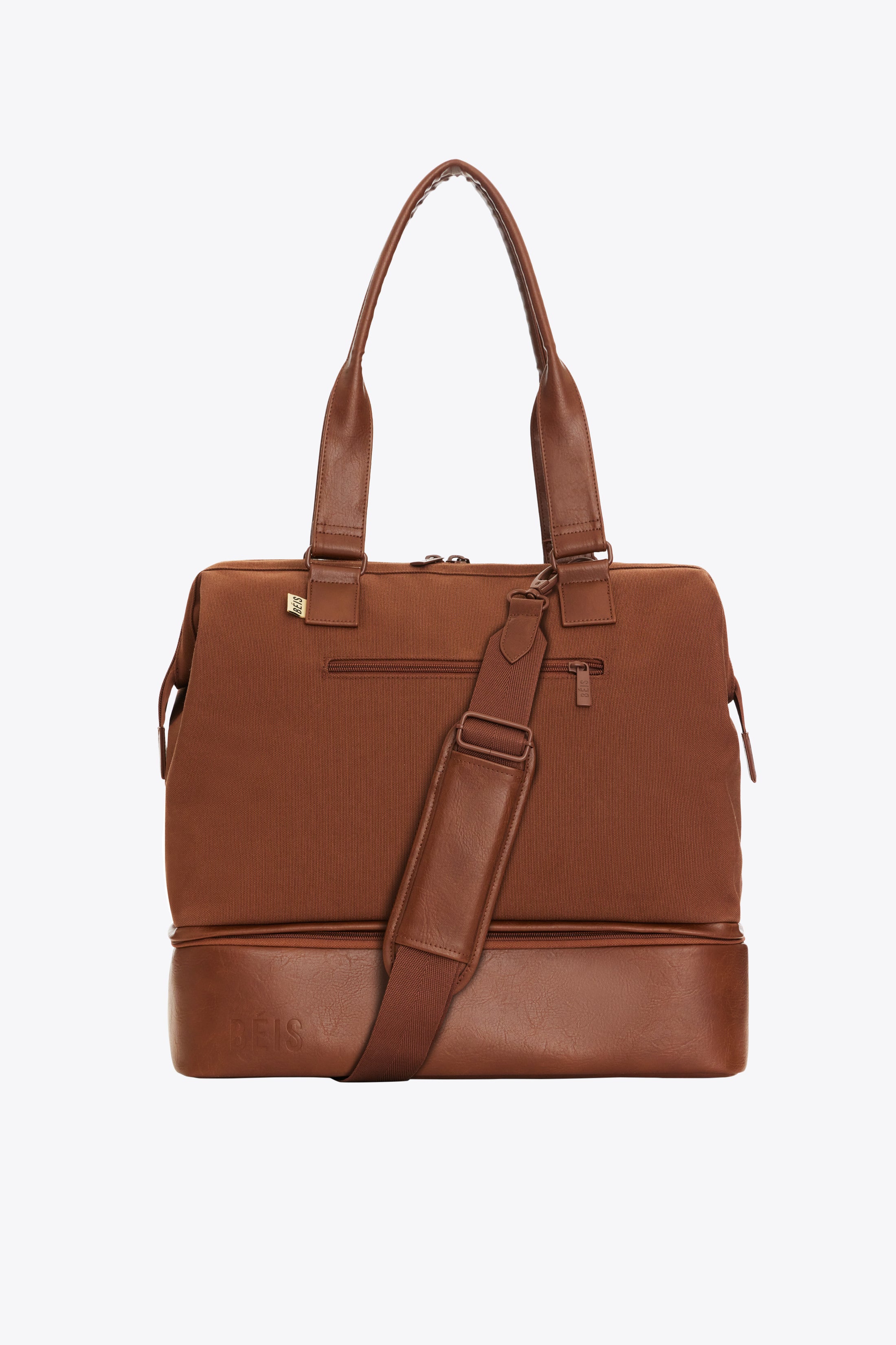 BÉIS 'The Convertible Mini Weekender' in Maple - Small Overnight Bag & Brown Duffle Bag