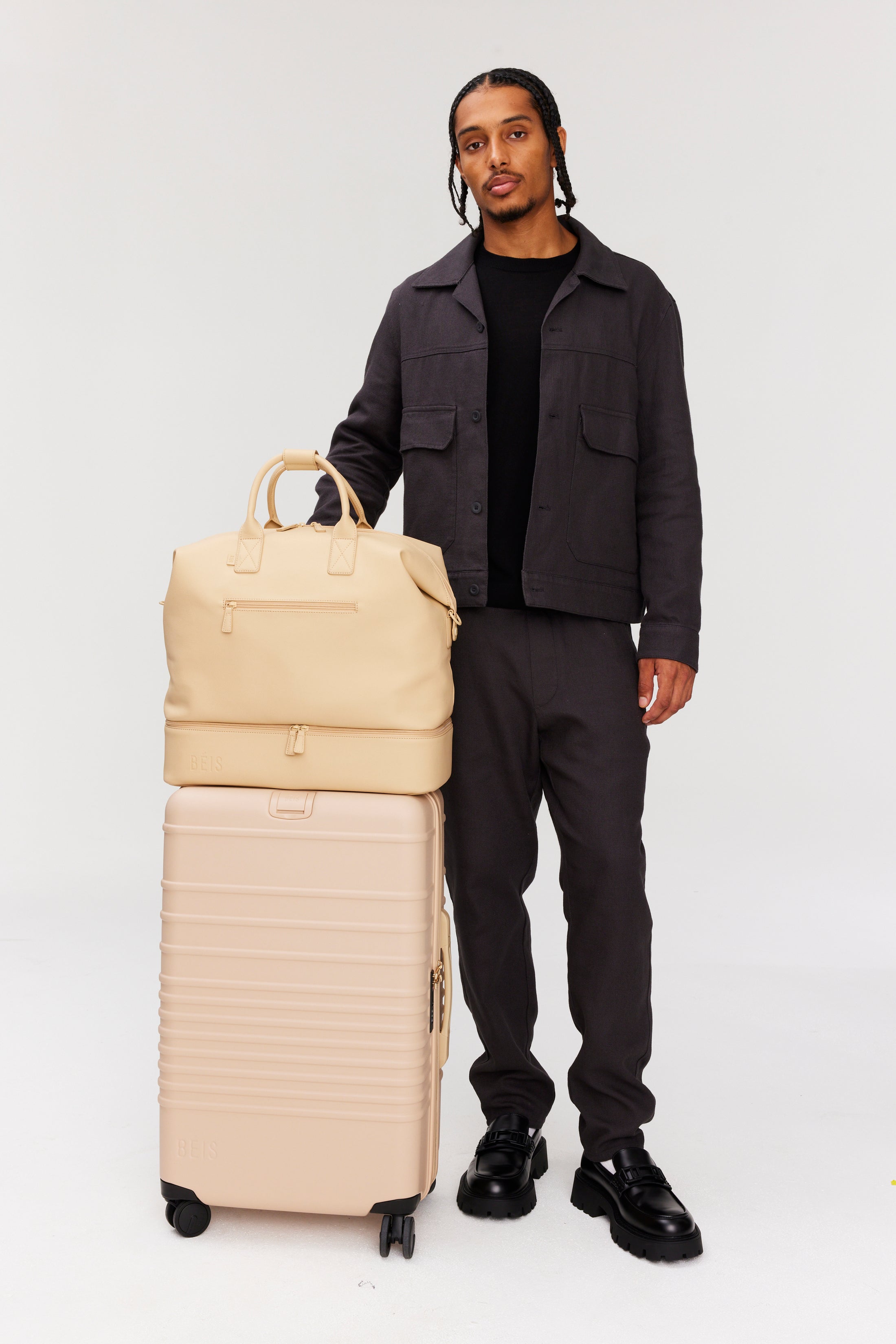 BÉIS 'The Premium Weekender' in Beige - Beige Cactus Leather Weekender ...