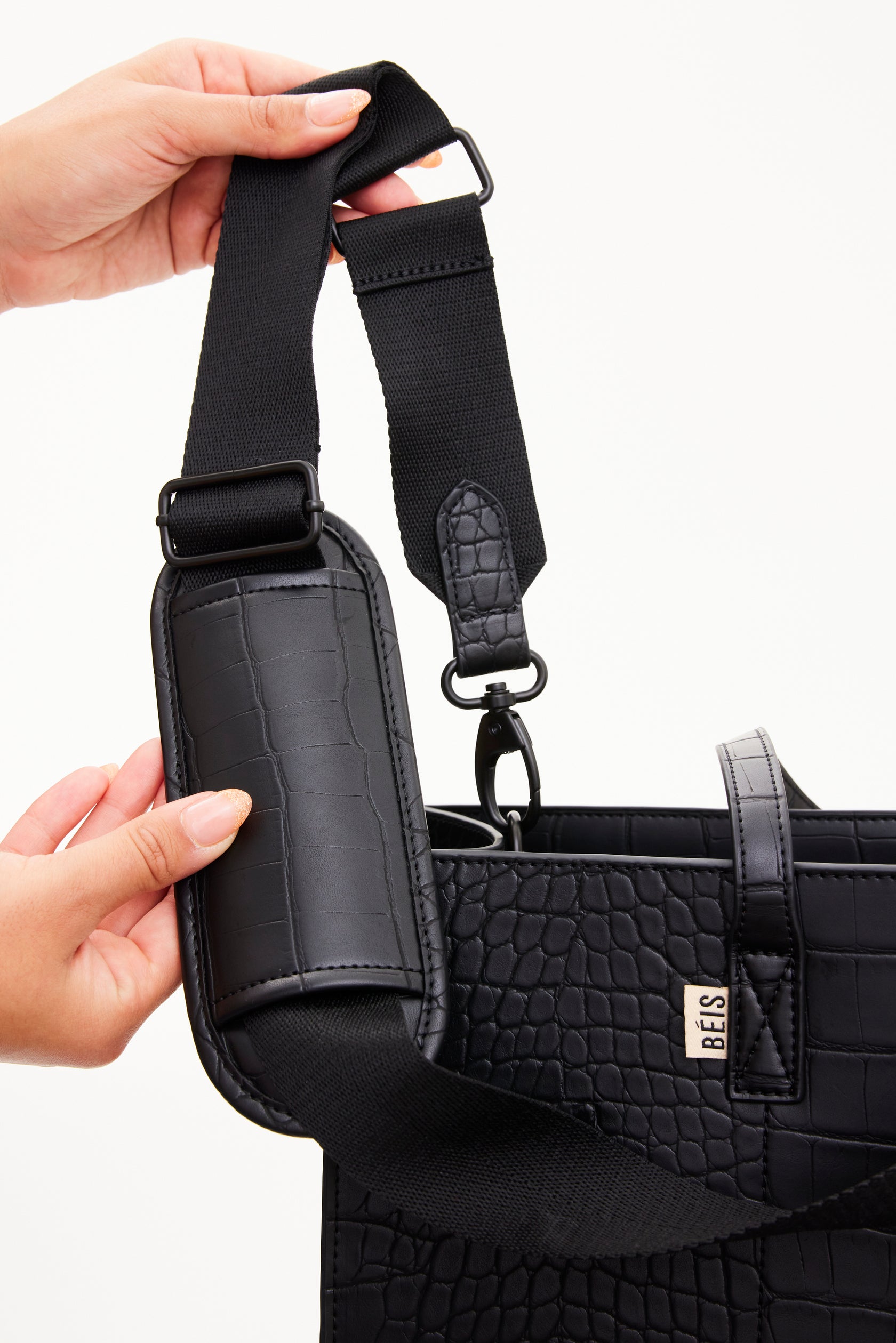 BÉIS 'The Large Work Tote' in Black Croc - Large Laptop Bag & Work Tote ...