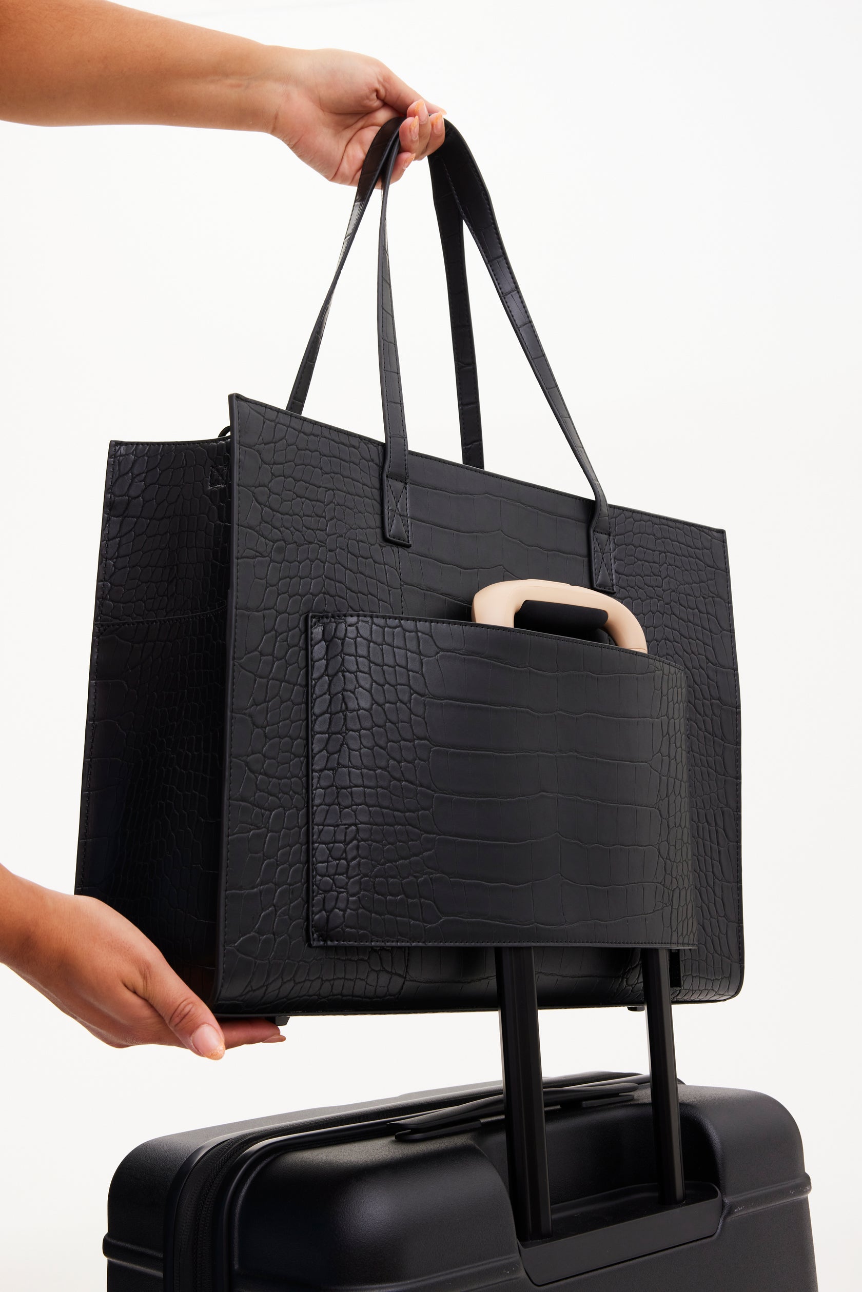 BÉIS 'The Large Work Tote' in Black Croc - Large Laptop Bag & Work Tote ...