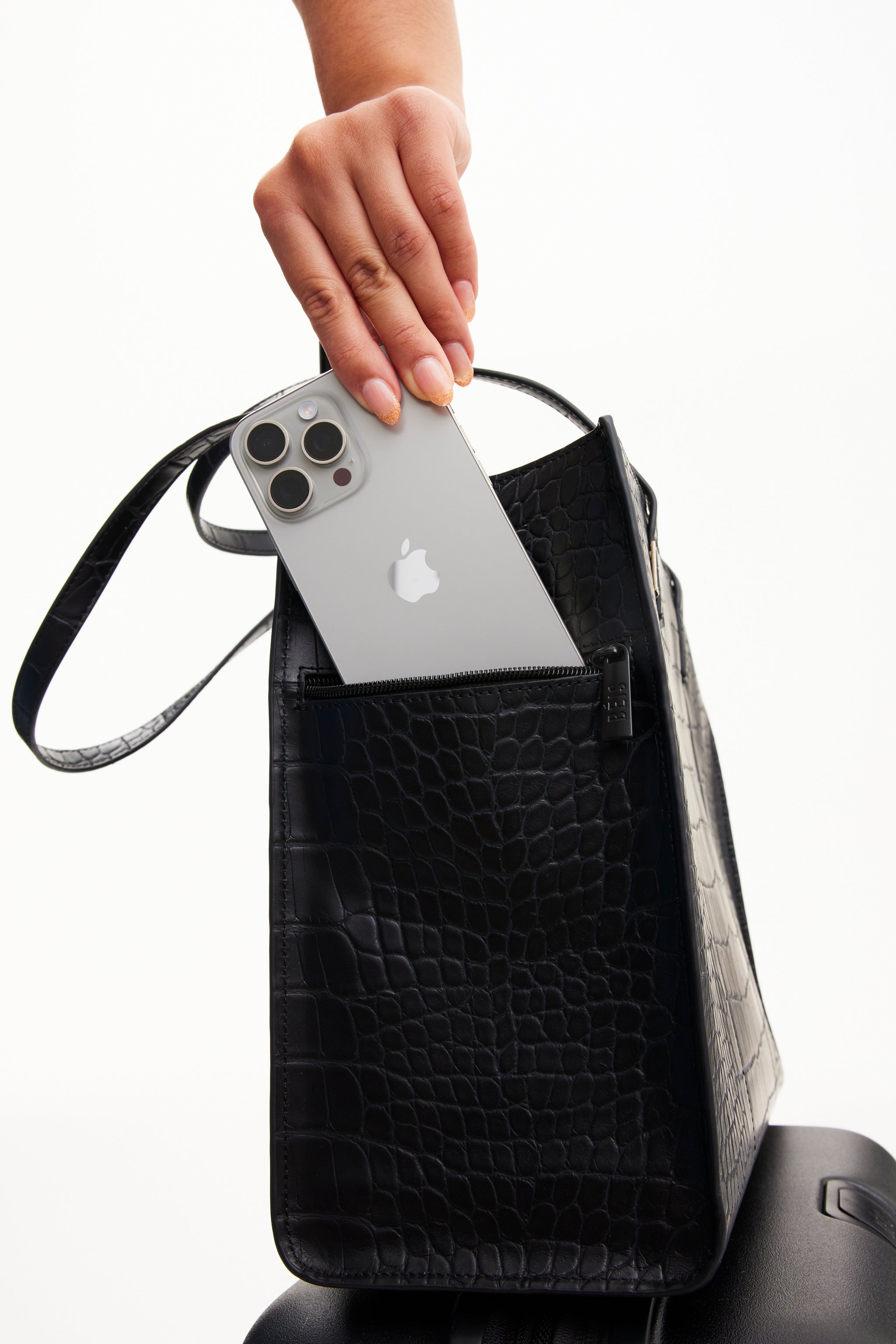 BÉIS 'The Work Tote' in Black Croc - Designer Laptop Tote Bag & Office ...