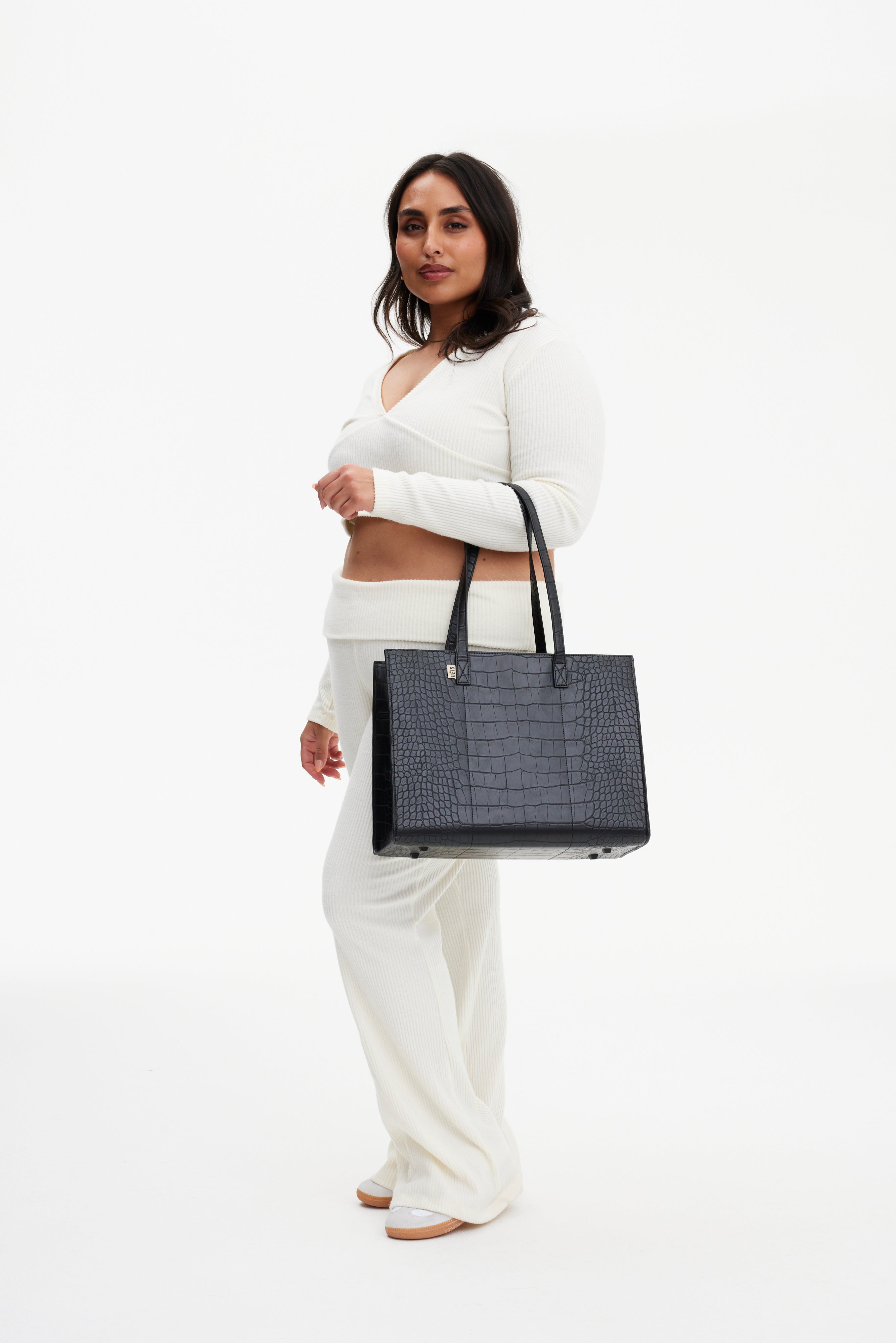 B IS The Work Tote in Black Croc Designer Laptop Tote Bag