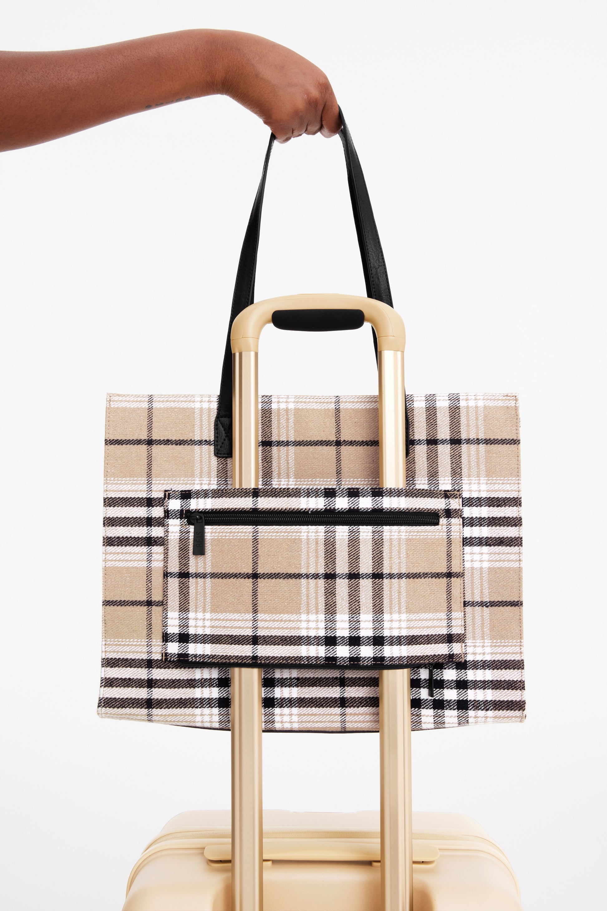 BÉIS 'The Work Tote' in Plaid - Small Work Bag & Laptop Bag