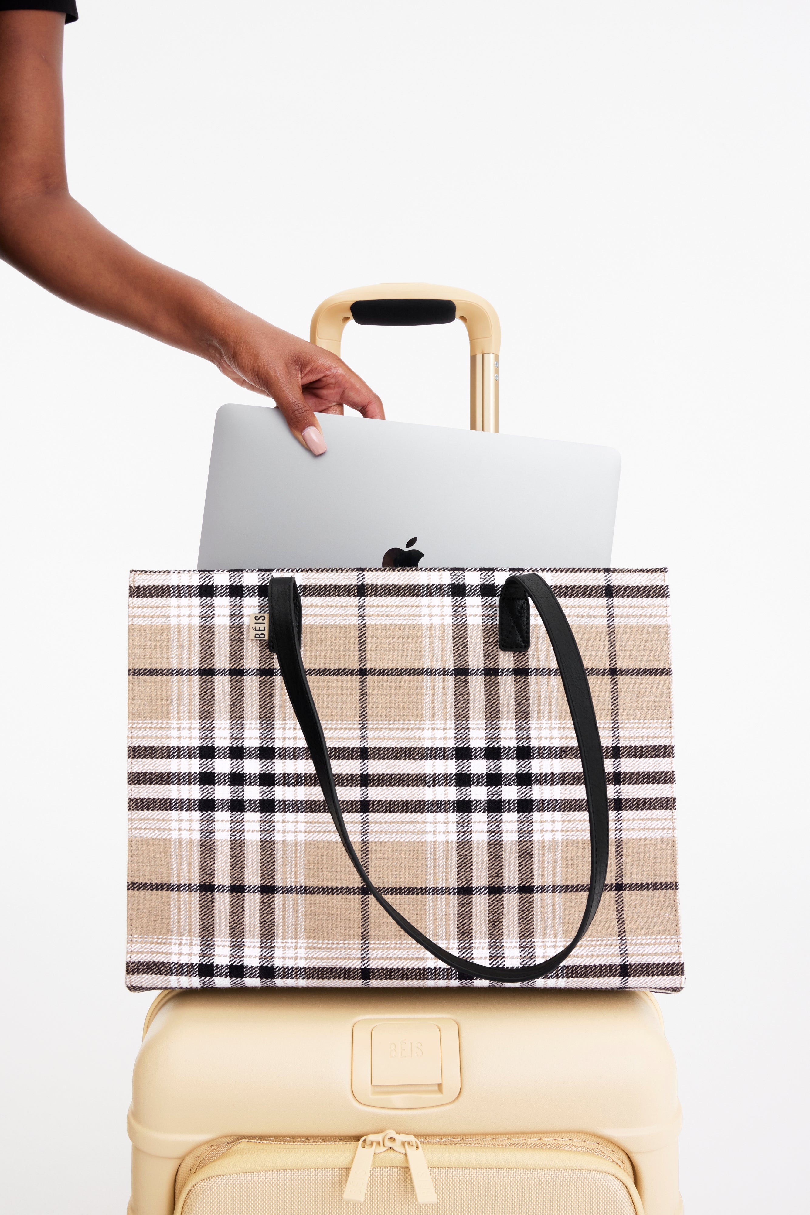 BÉIS 'The Work Tote' in Plaid - Small Work Bag & Laptop Bag