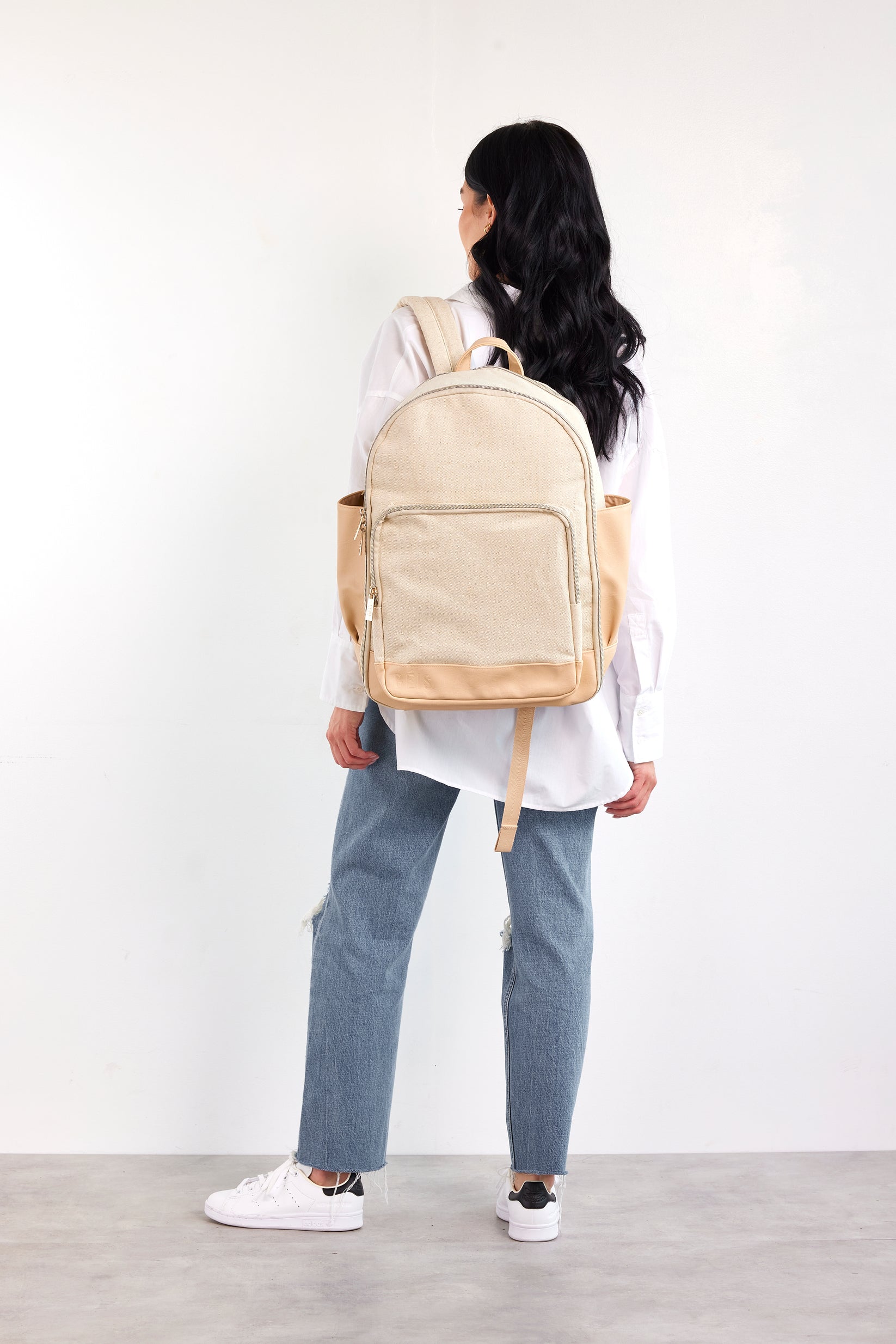 BÉIS 'The Backpack' in Beige - Beige Carry-On Travel Backpack & Laptop Backpack
