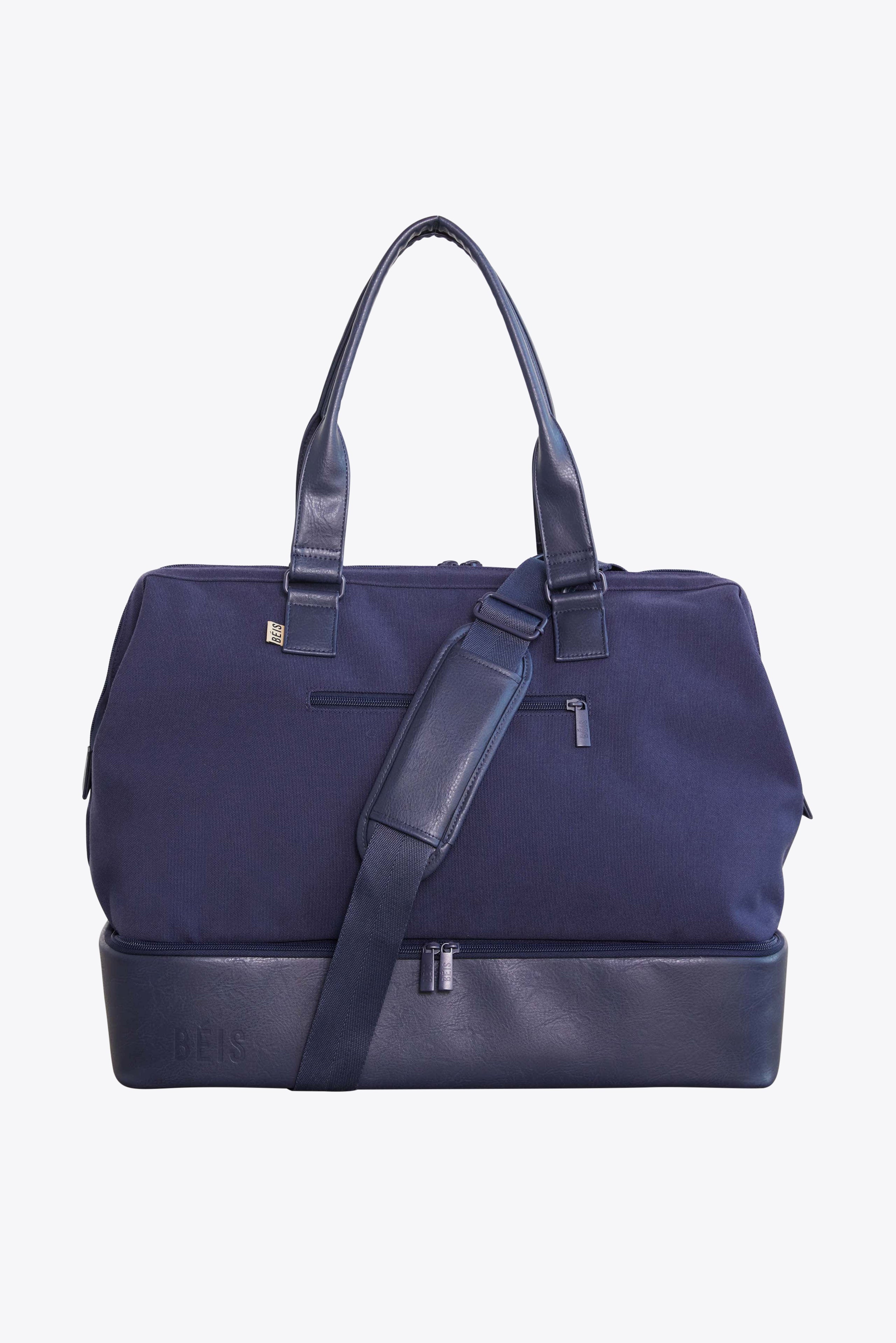 BÉIS 'The Weekender' in Navy - Small Blue Weekender Bag & Travel Duffle Bag