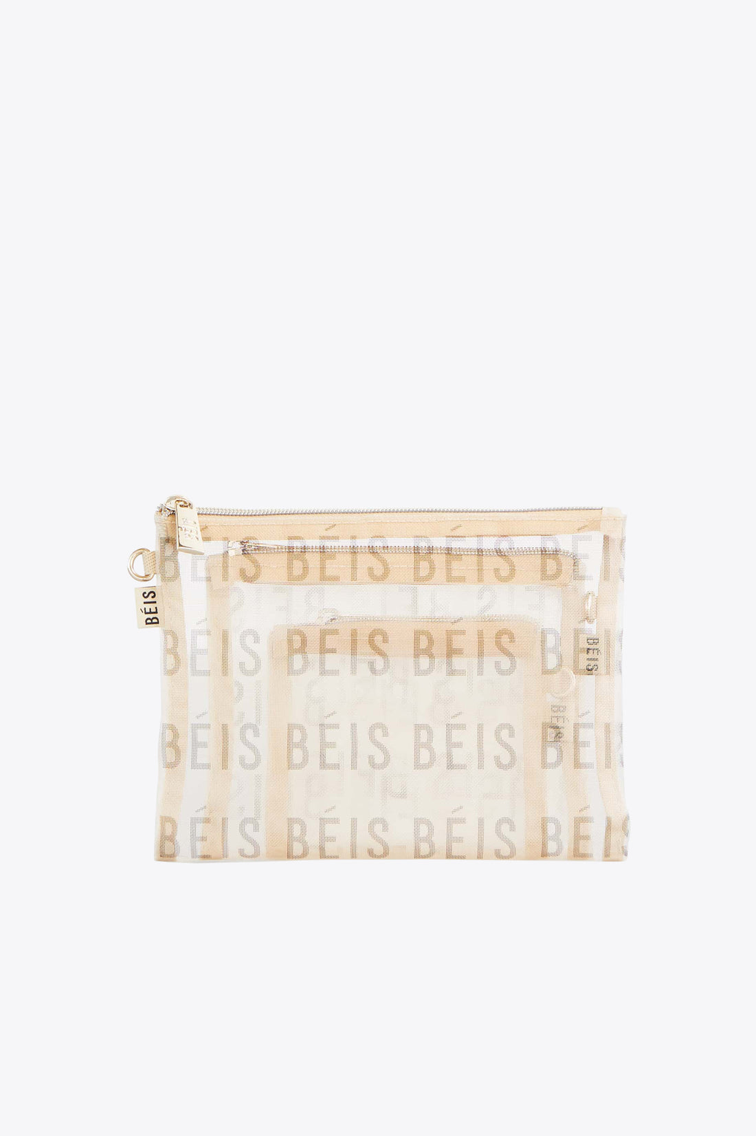 BÉIS 'The Mesh Pouch Trio' in Beige - Mesh Travel Bags With Zippers For ...