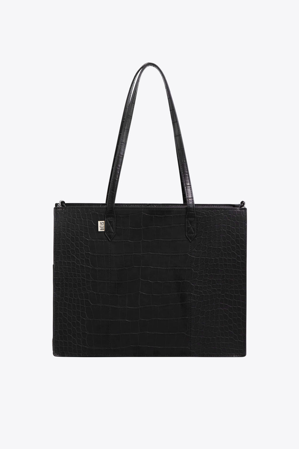 Béis 'The Work Tote' in Black Croc - Designer Laptop Bag for Women