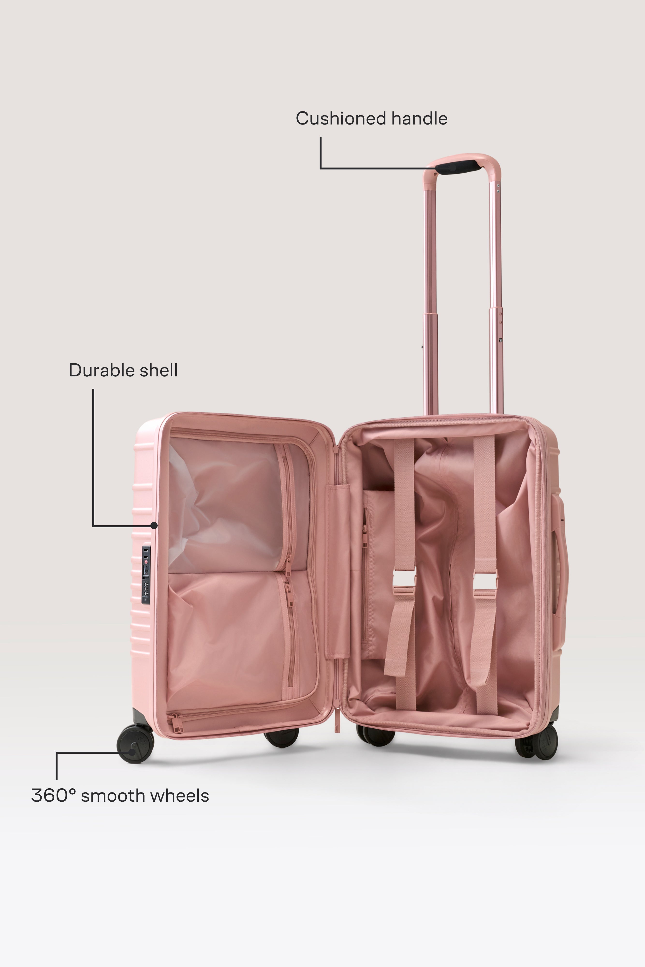 BÉIS 'The Carry-On Roller' in Atlas Pink - Pink Carry On Suitcase