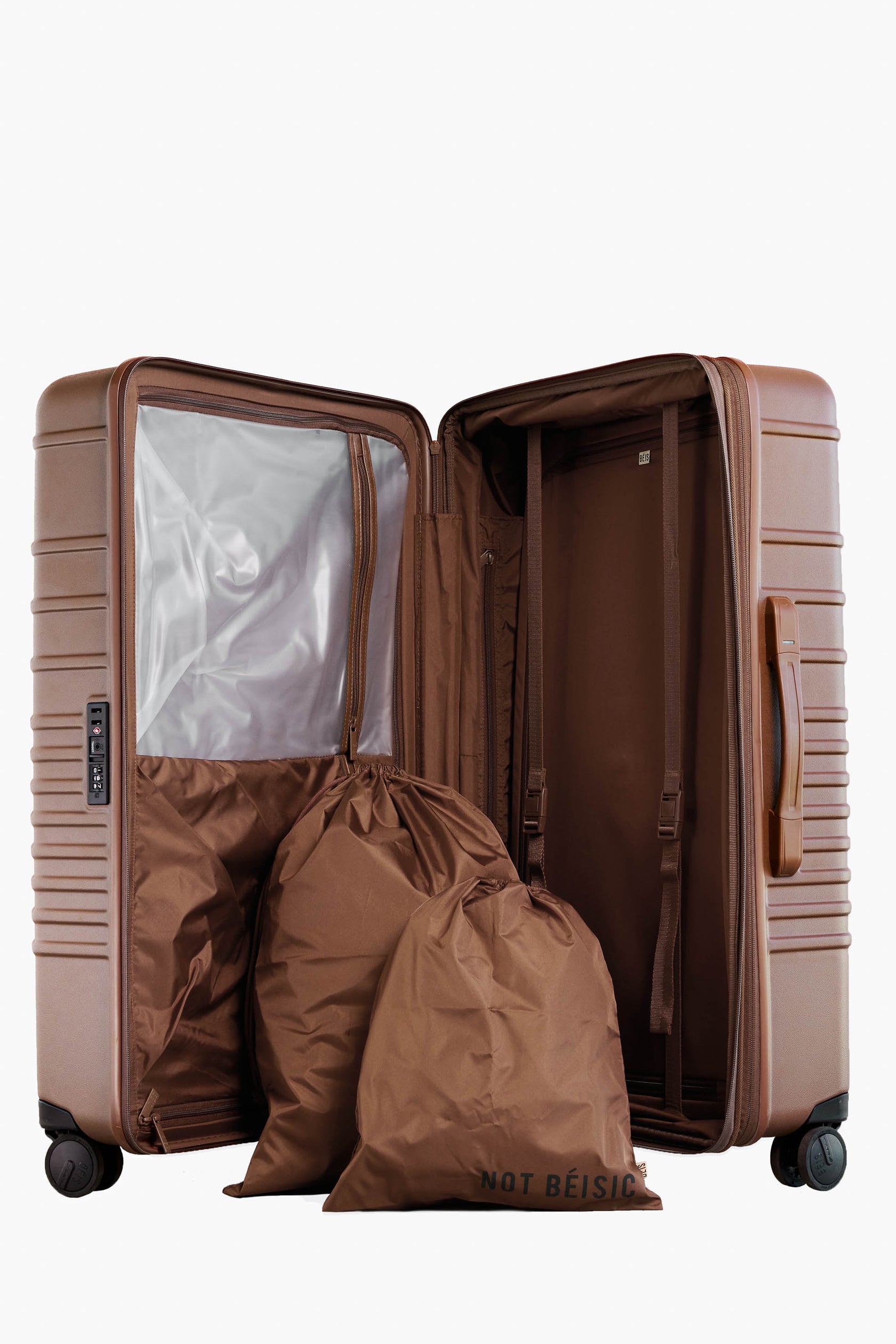 BÉIS 'The Large Check-In Roller' in Maple - Brown 29 inch Checked Suitcase & Check in Luggage