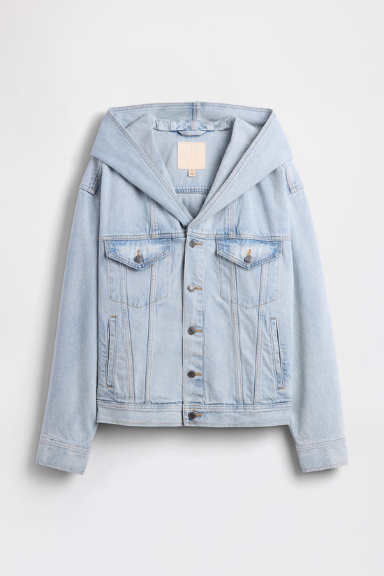 GAP X BEIS Hooded Denim Jacket in Medium Wash
