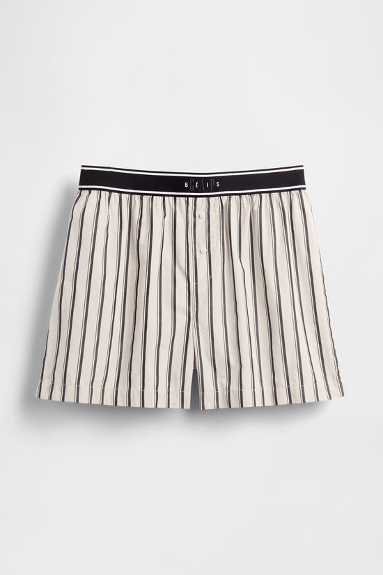 GAP X BEIS Stripe Woven Shorts in Khaki Black Stripe